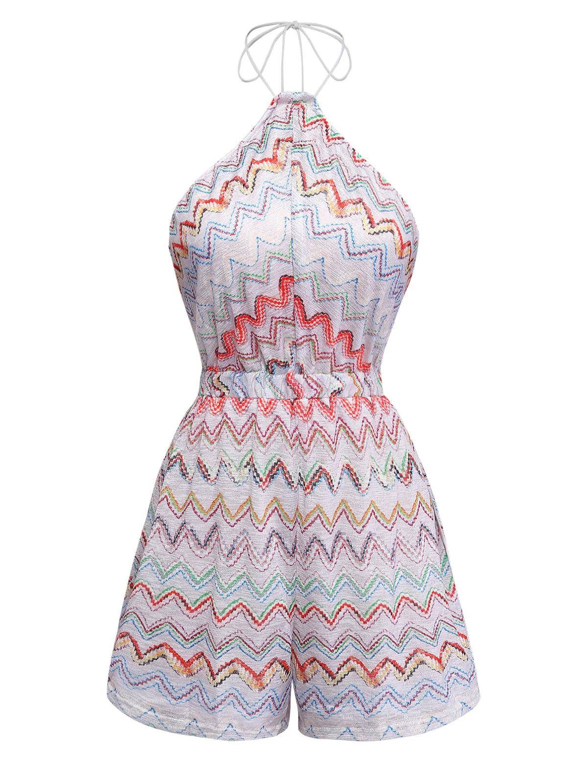 Multicolor 1960s Wave Striped Sleeveless Romper - Image 2