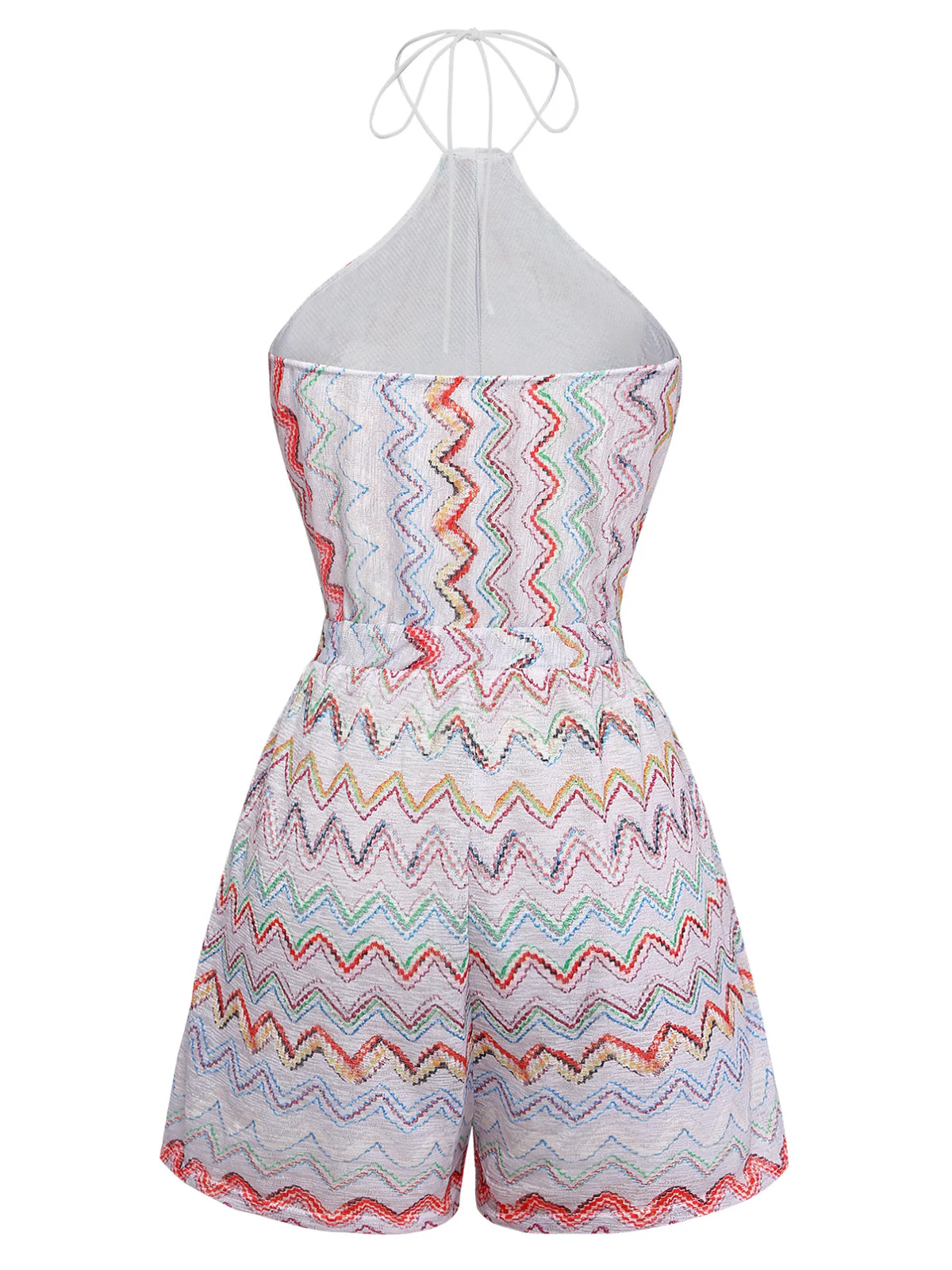Multicolor 1960s Wave Striped Sleeveless Romper - Image 3