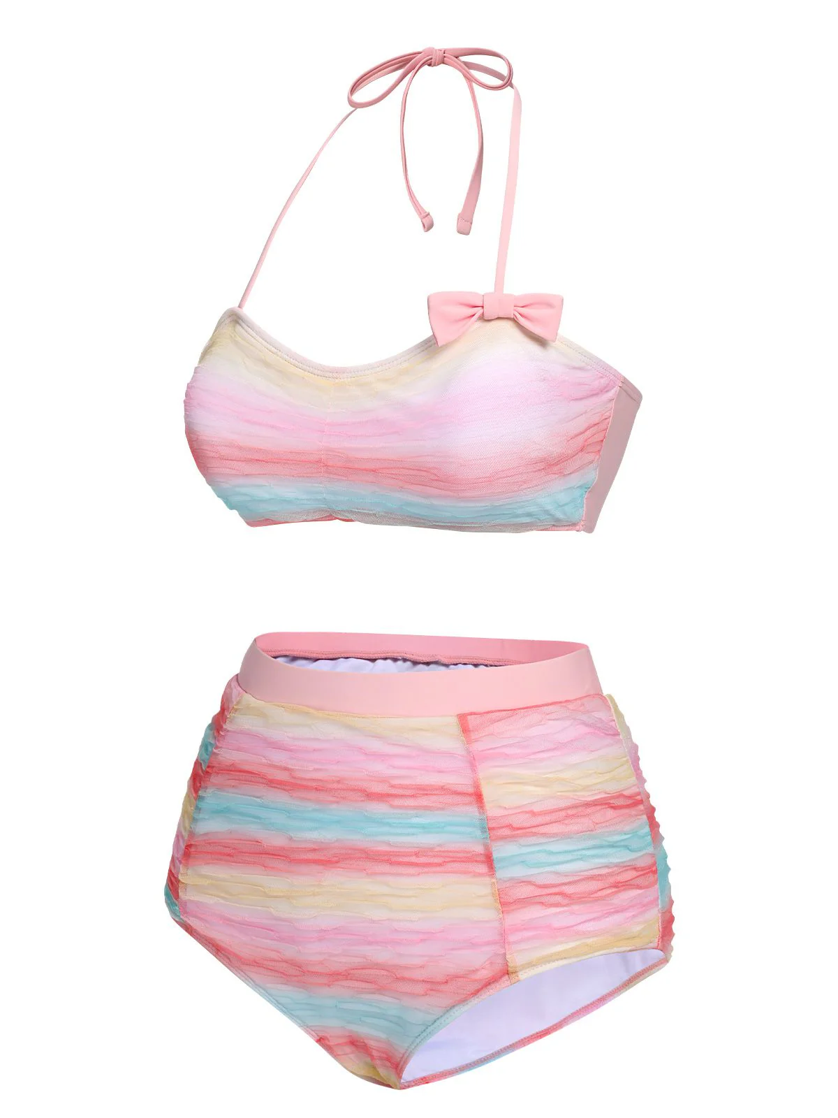 Multicolor 1960s Rainbow Mesh Bow Swimsuit - Image 3