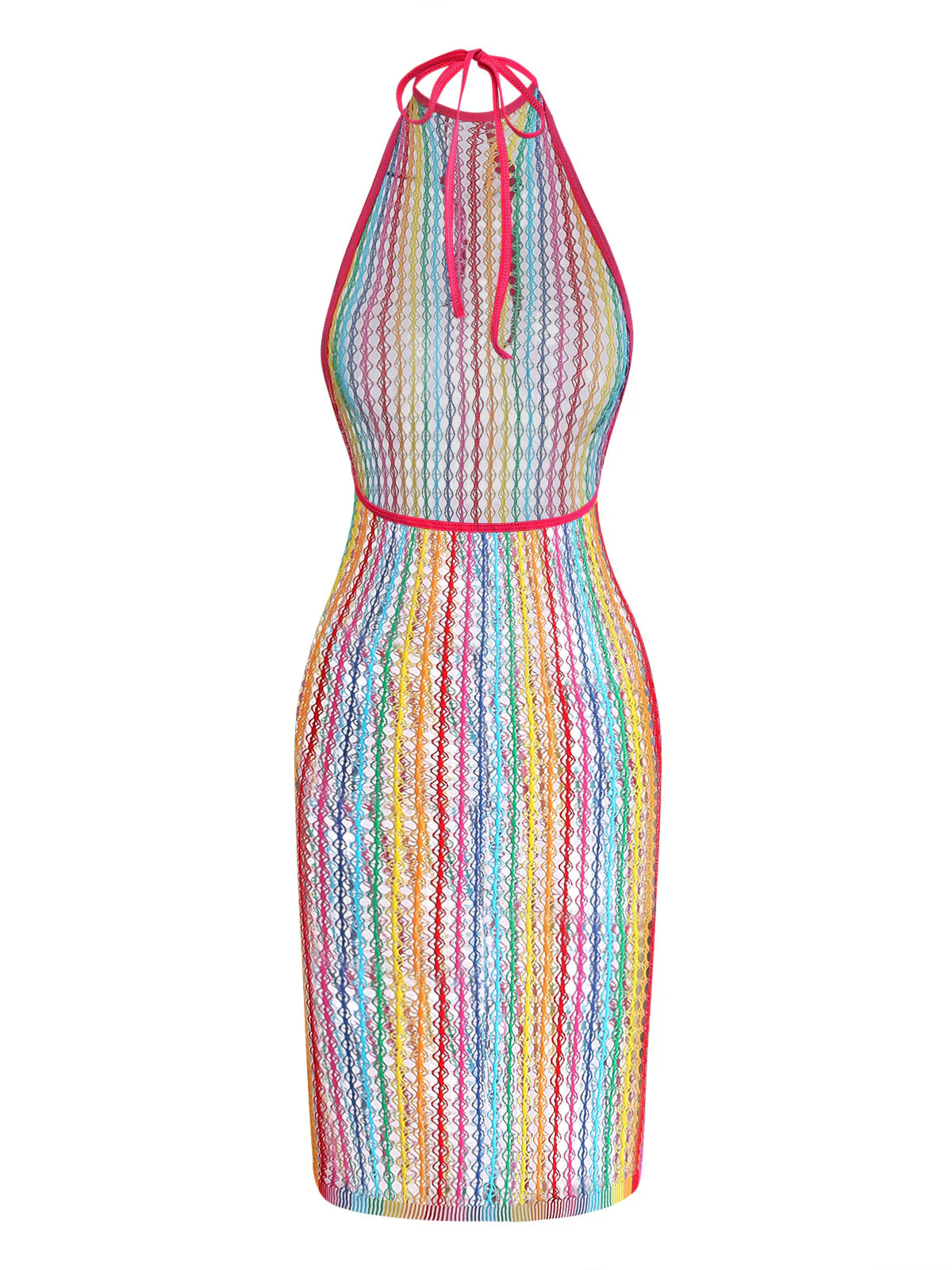 Multicolor 1960s Rainbow Mesh Halter Nightgown - Image 3