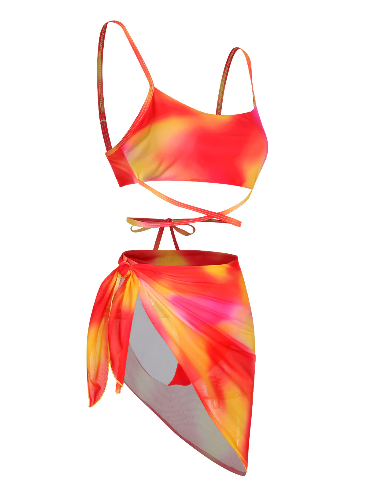 Multicolor 1960s Spaghetti Strap Swimsuit Set - Image 2