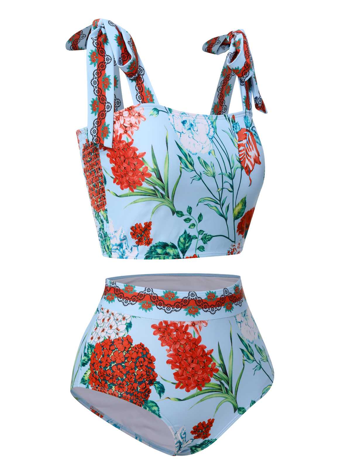 Multicolor 1960s Strap Floral Swimsuit - Image 2