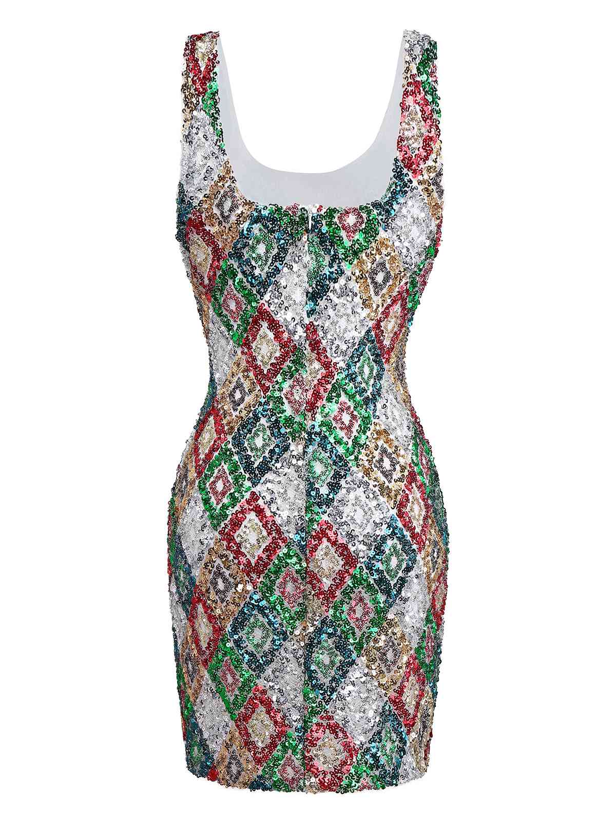 Multicolor 1970s Argyle Sequined Bodycon Dress - Image 2