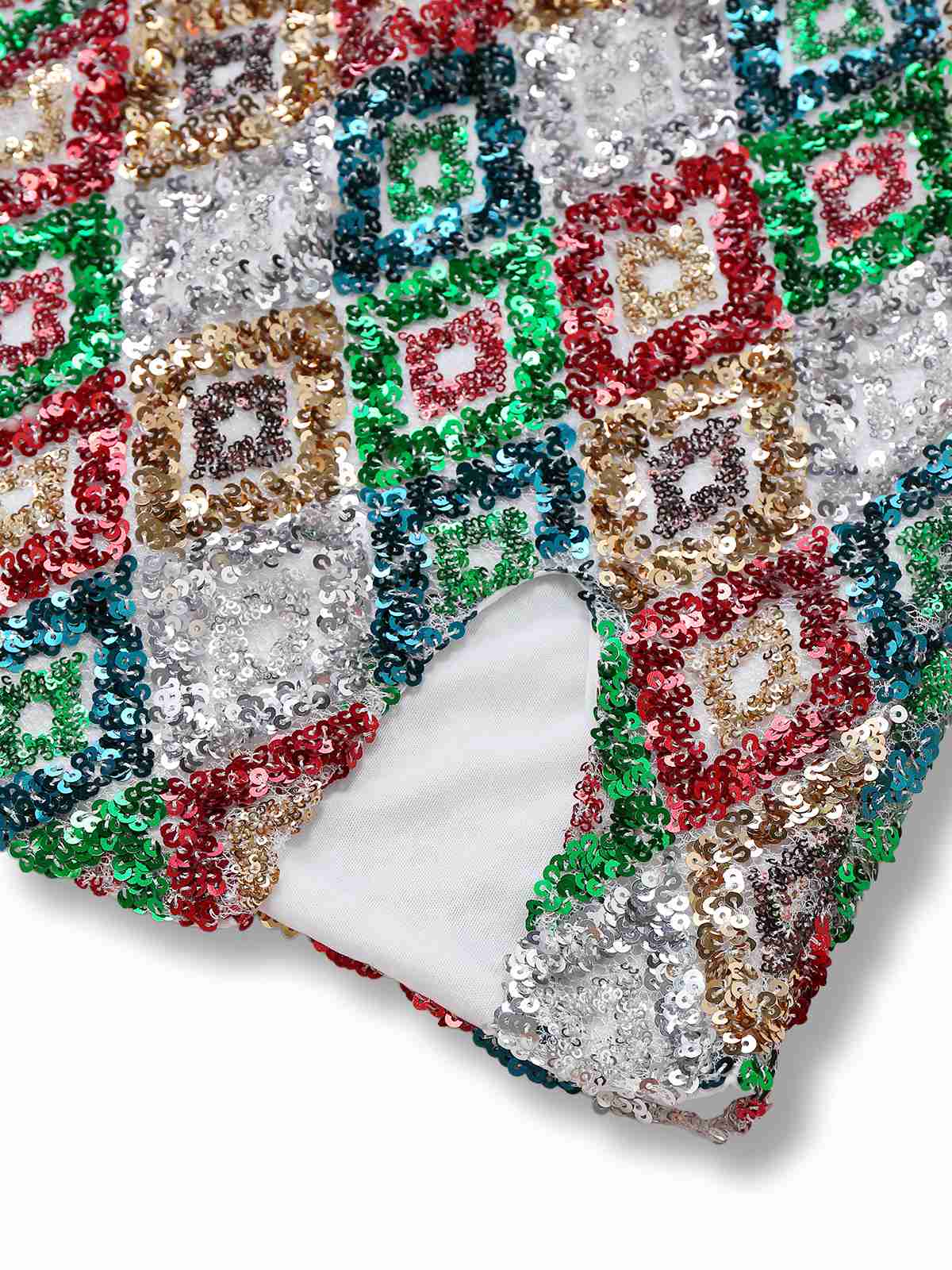 Multicolor 1970s Argyle Sequined Bodycon Dress - Image 5