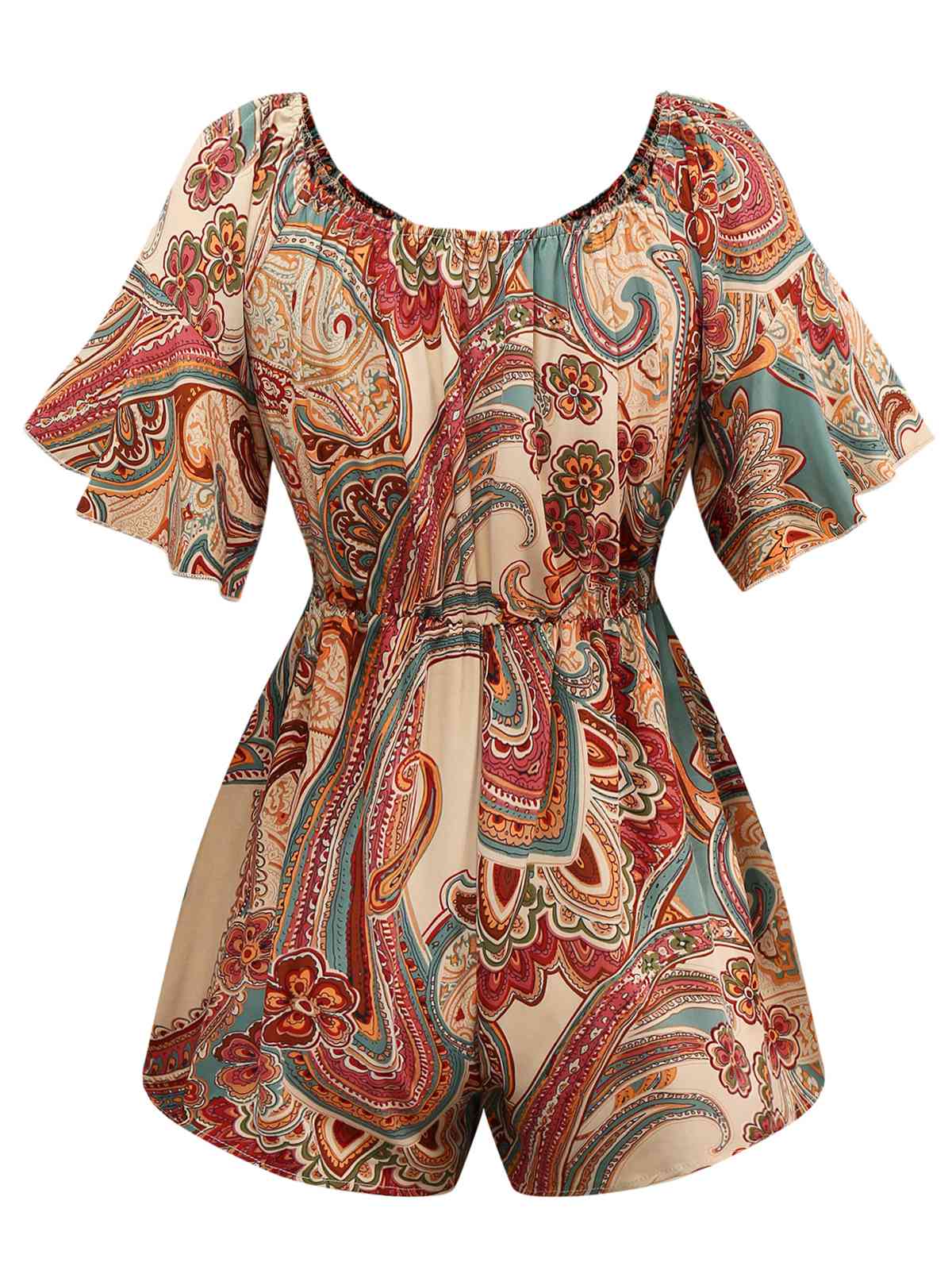 Multicolor 1970s Bohemian Off-Shoulder Romper - Image 2
