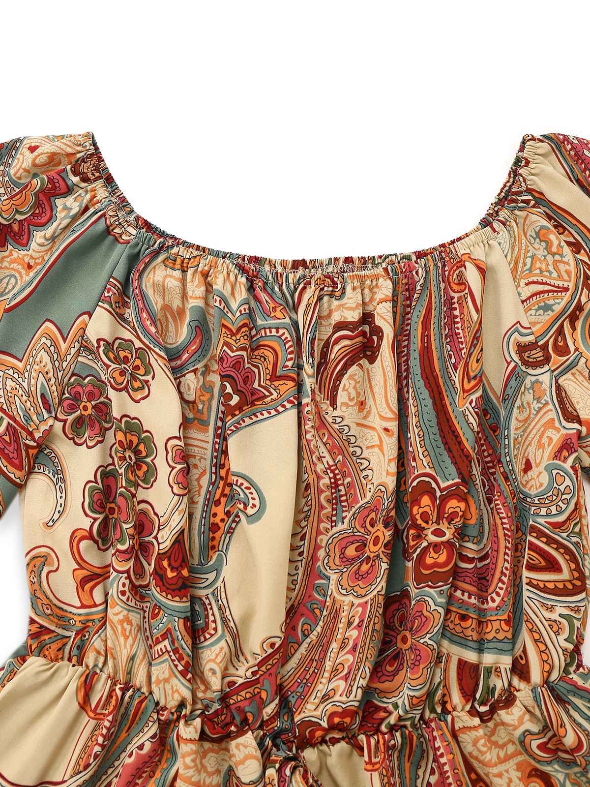 Multicolor 1970s Bohemian Off-Shoulder Romper - Image 3