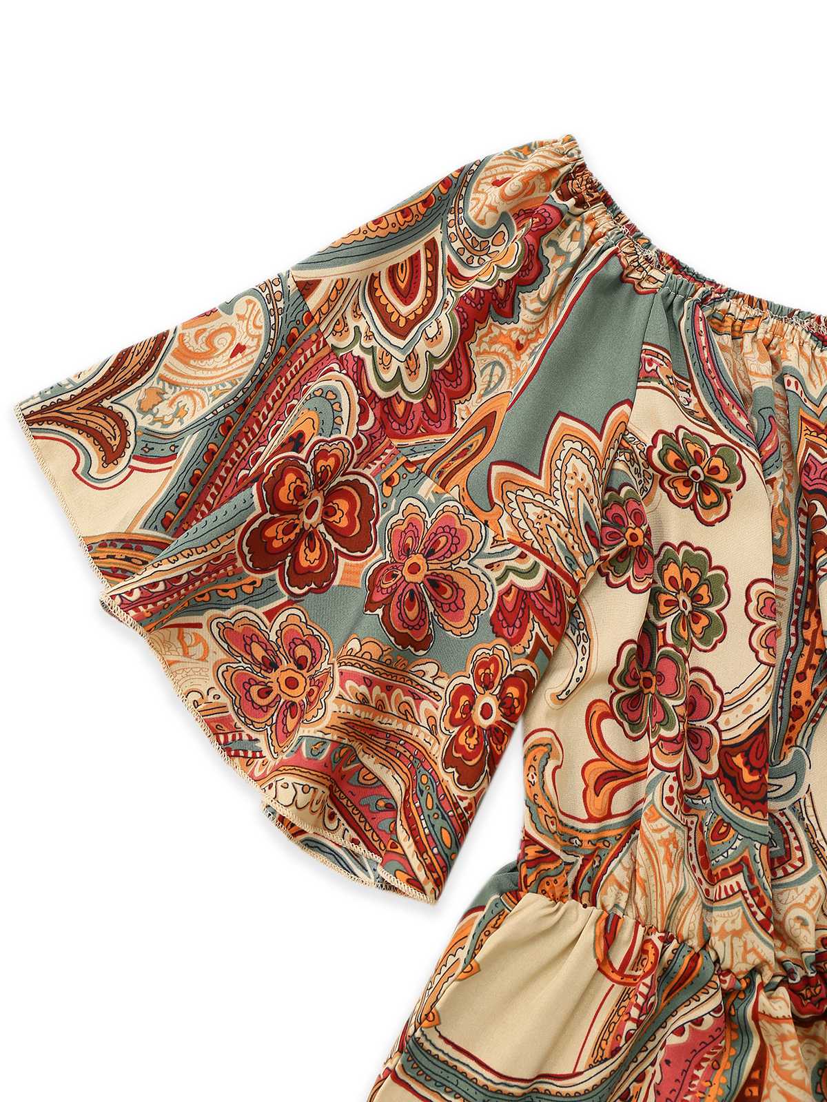 Multicolor 1970s Bohemian Off-Shoulder Romper - Image 5