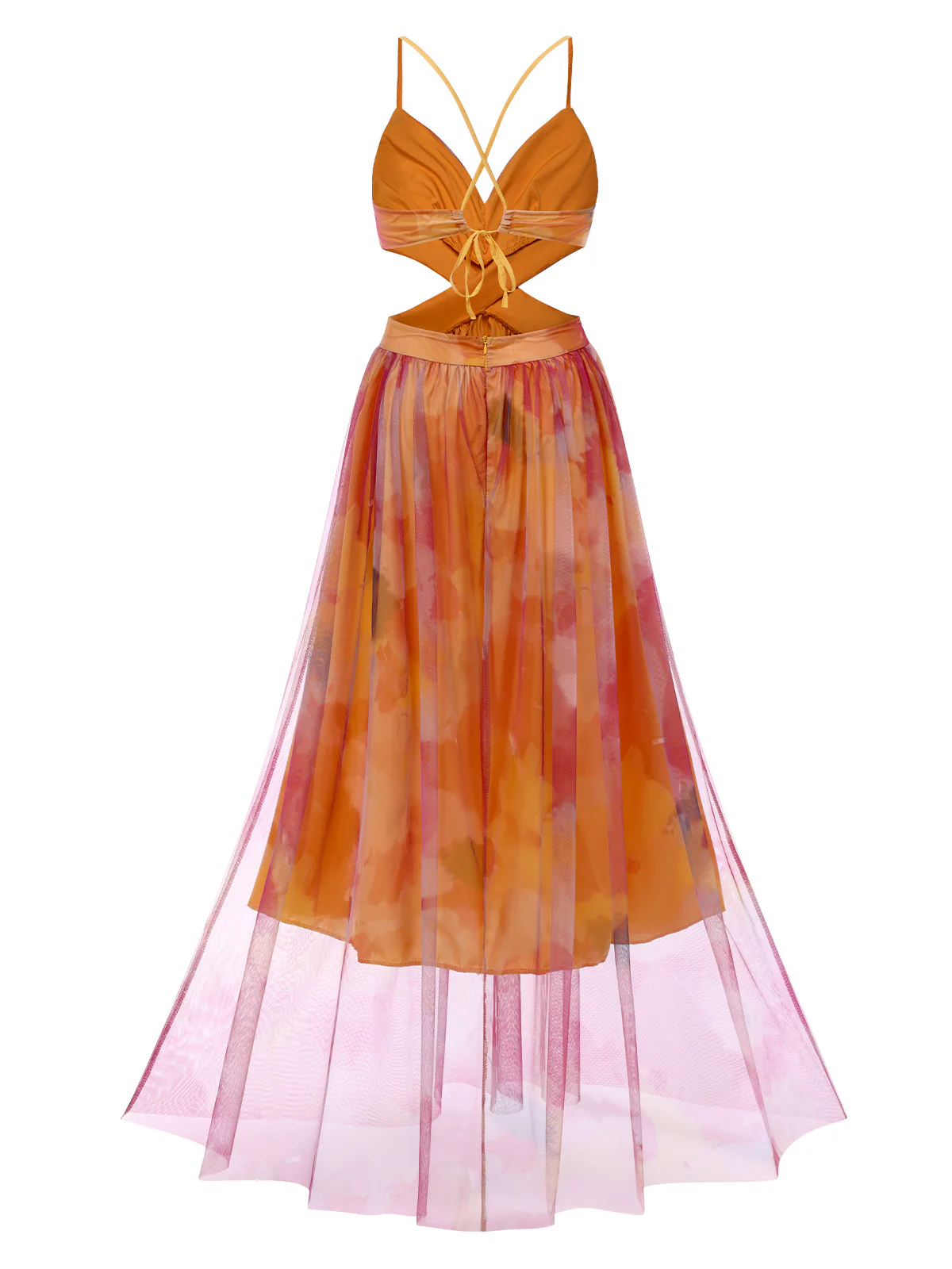 Multicolor 1970s Bohemian Tie-Back Floral Mesh Dress - Image 2