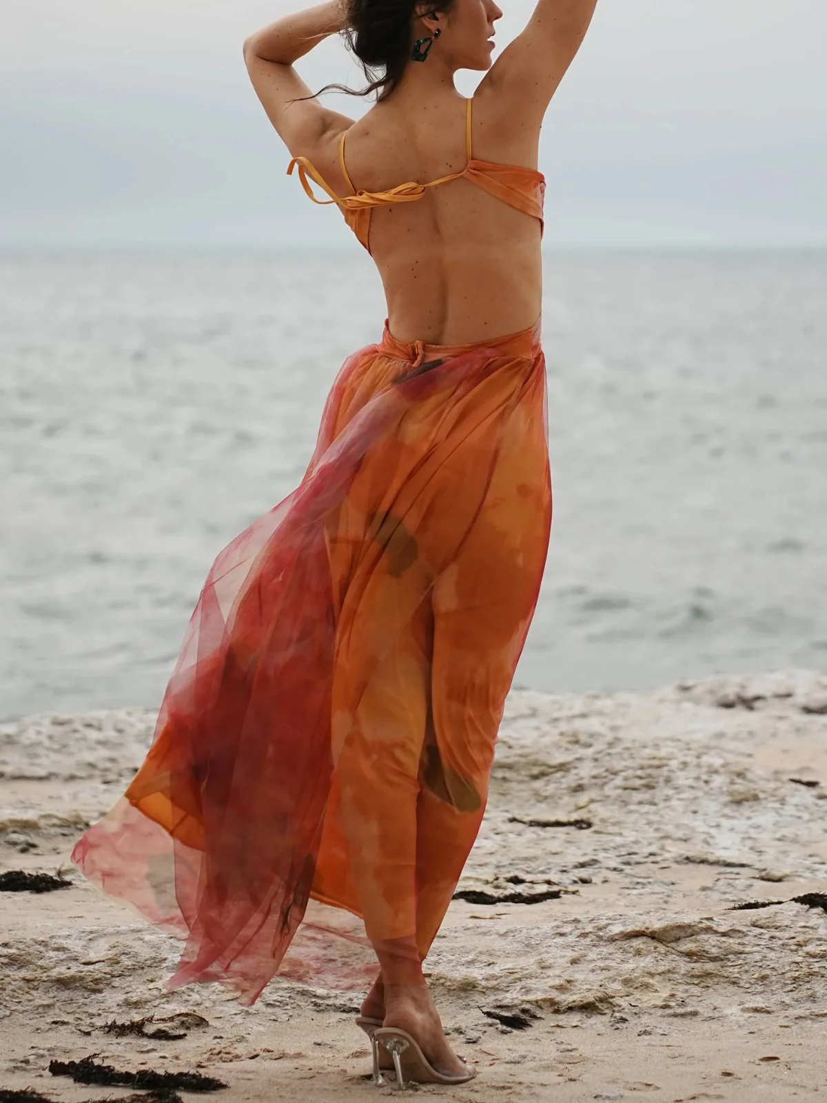 Multicolor 1970s Bohemian Tie-Back Floral Mesh Dress - Image 4
