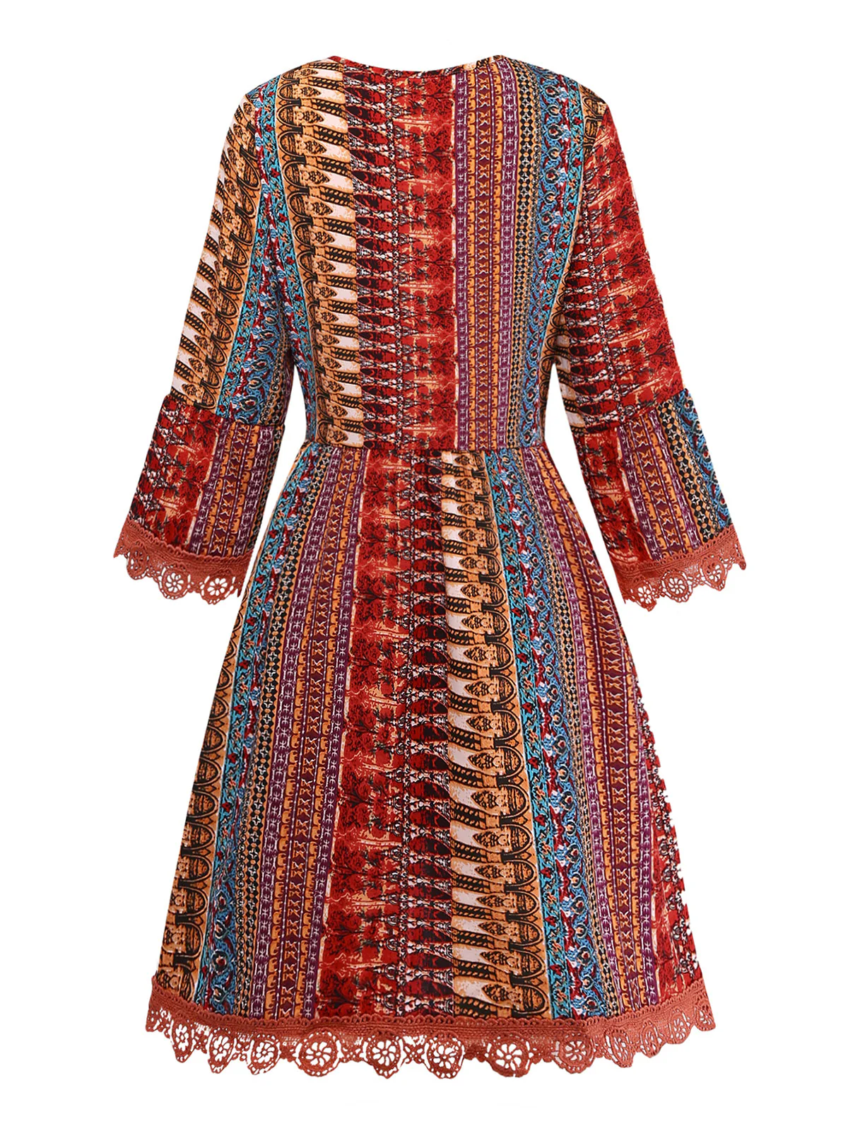 Multicolor 1970s Bohemian V-Neck Tiered Sleeve Dress - Image 2