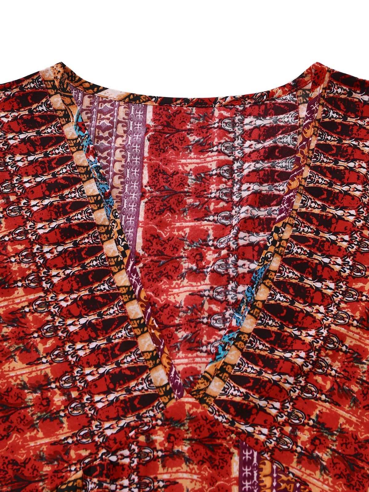 Multicolor 1970s Bohemian V-Neck Tiered Sleeve Dress - Image 5