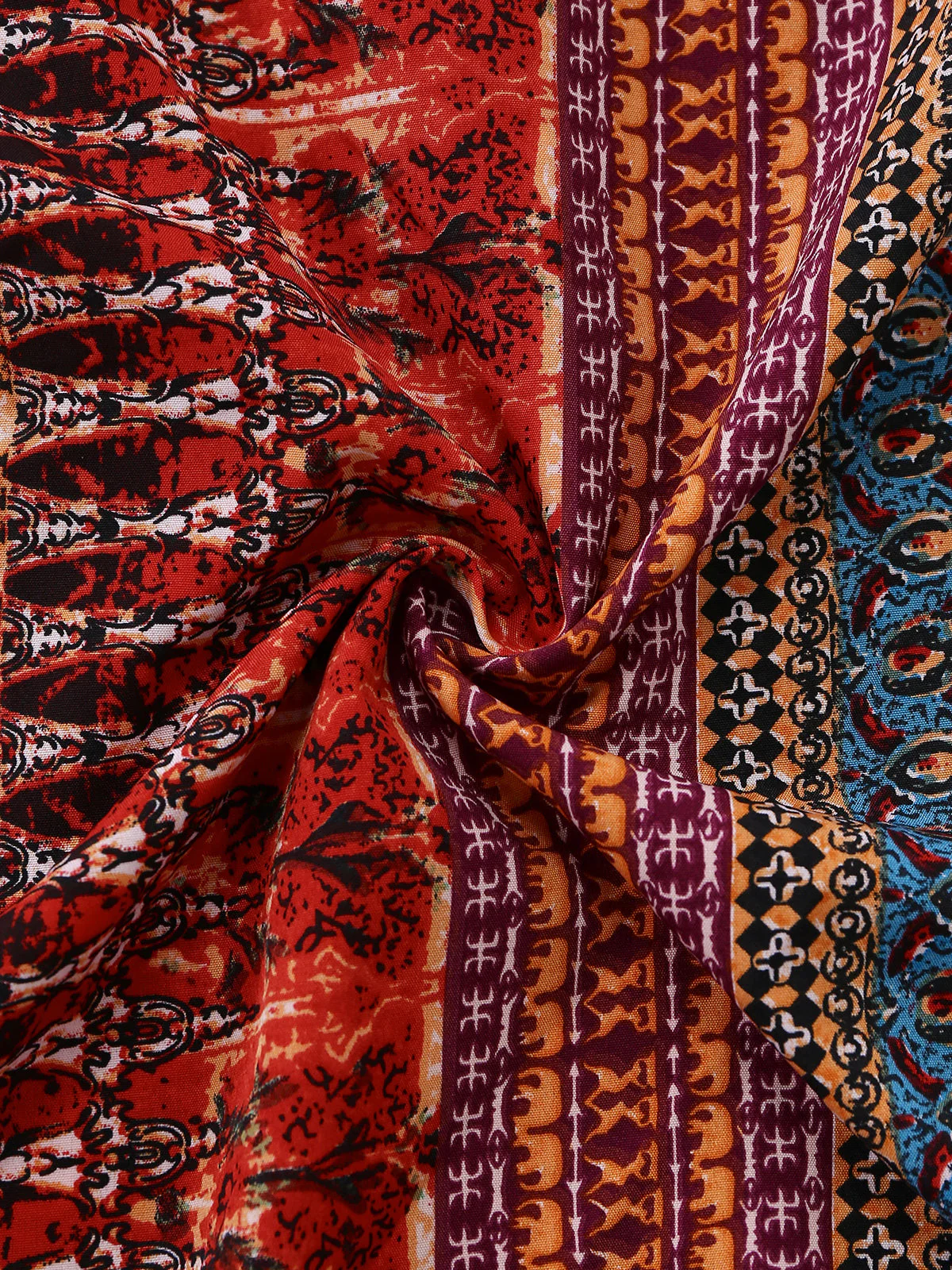 Multicolor 1970s Bohemian V-Neck Tiered Sleeve Dress - Image 6