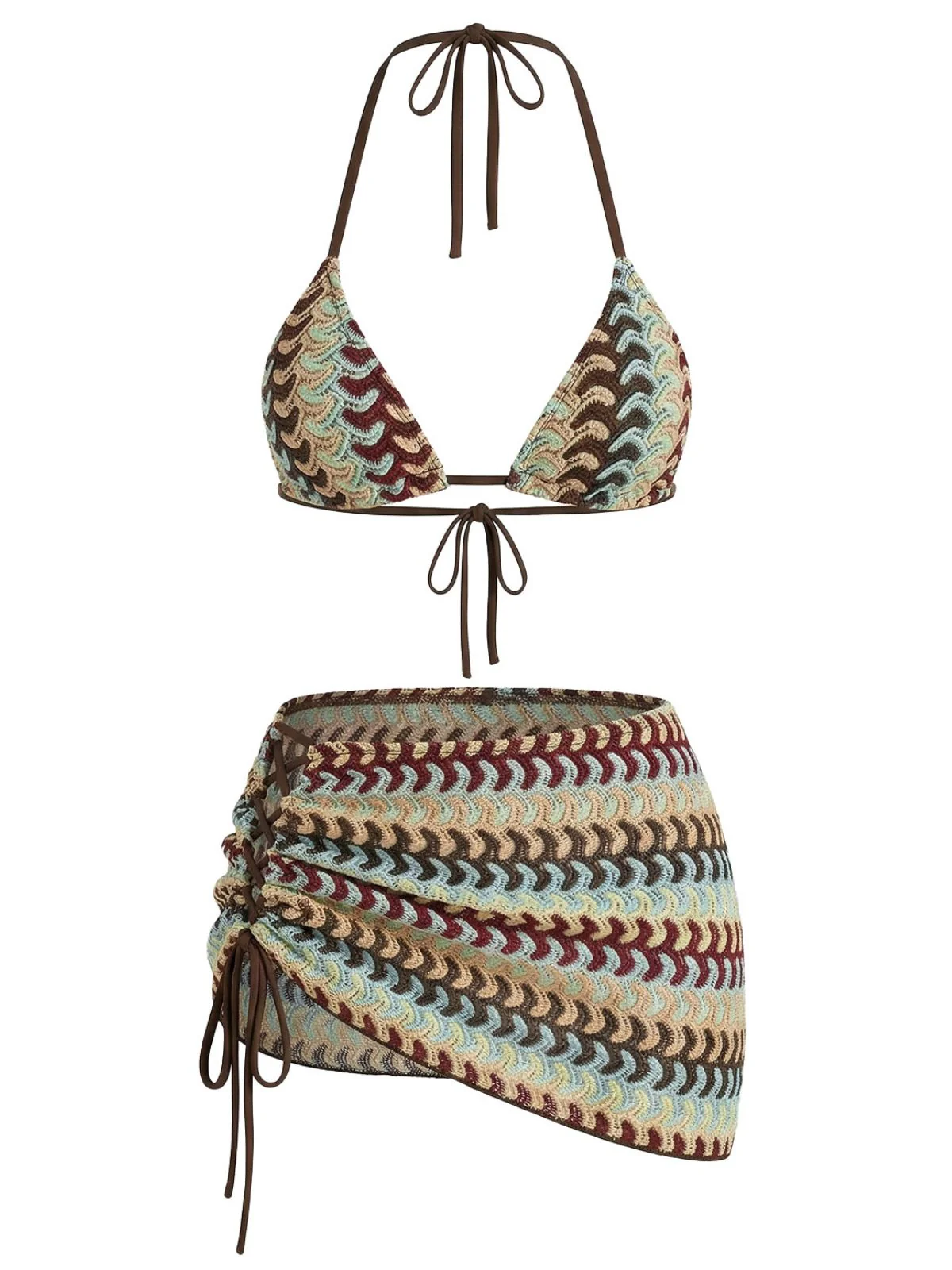 Multicolor 1970s Boho Halter Bikini Set & Cover-Up - Image 2