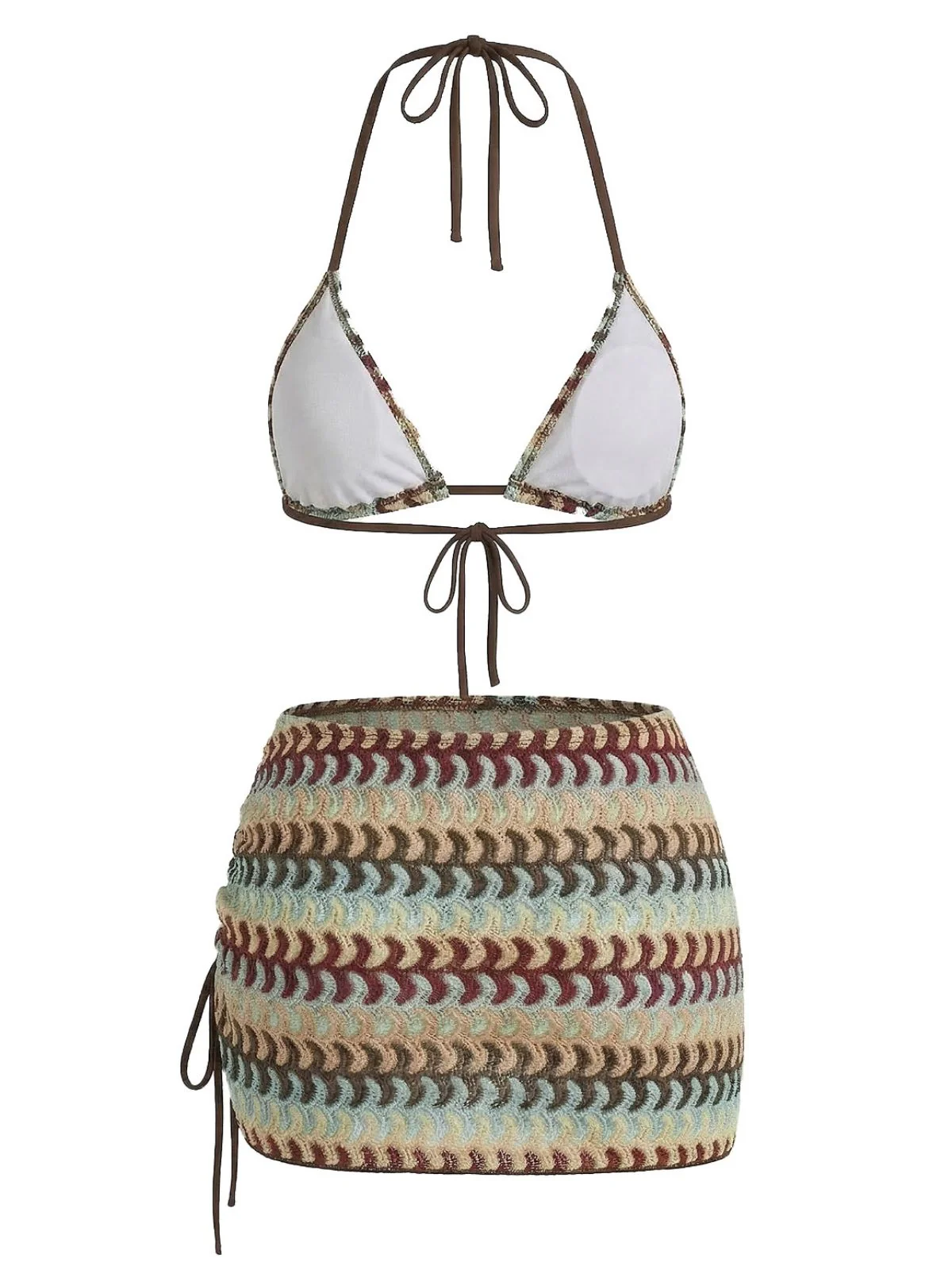 Multicolor 1970s Boho Halter Bikini Set & Cover-Up - Image 3