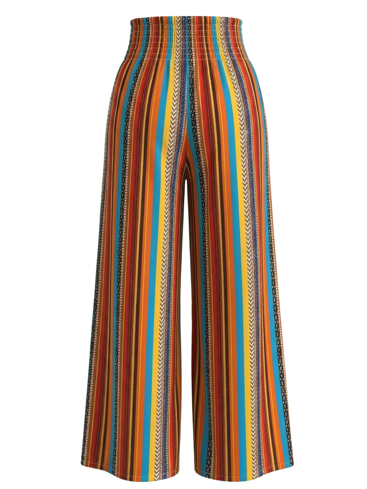 Multicolor 1970s Boho Striped Drawstring Wide-Leg Pants - Image 3