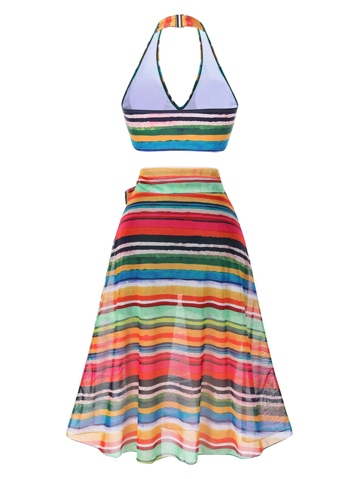 Multicolor 1970s Boho Stripes Swimsuit With Cover-Up - Image 4