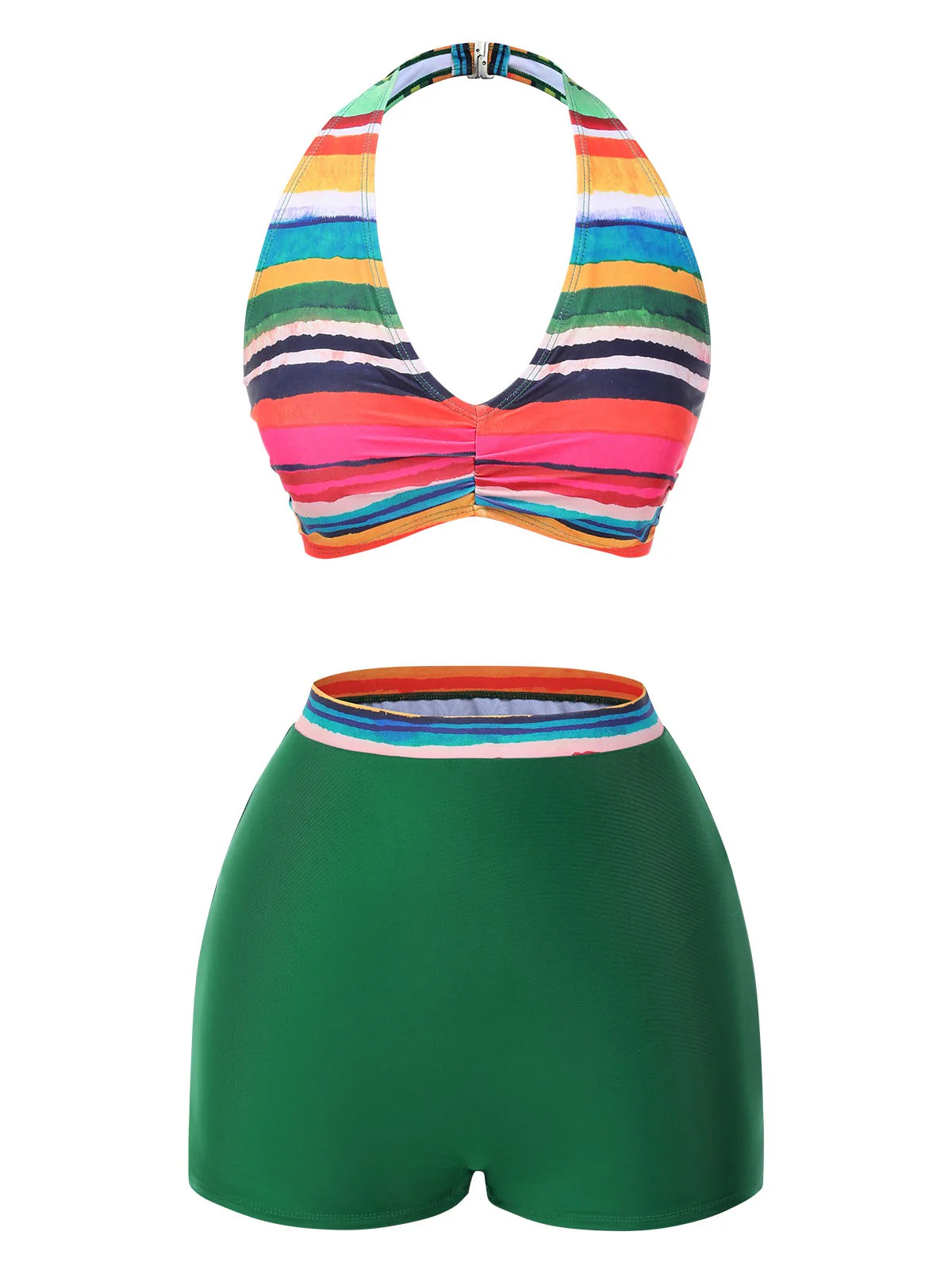 Multicolor 1970s Boho Stripes Swimsuit With Cover-Up - Image 5