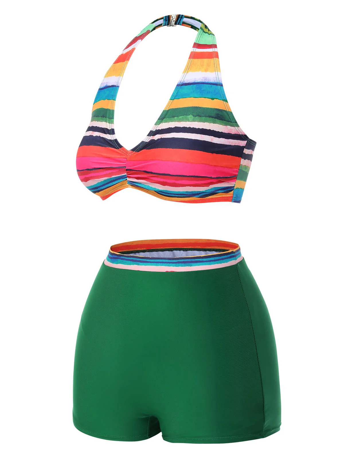 Multicolor 1970s Boho Stripes Swimsuit With Cover-Up - Image 6