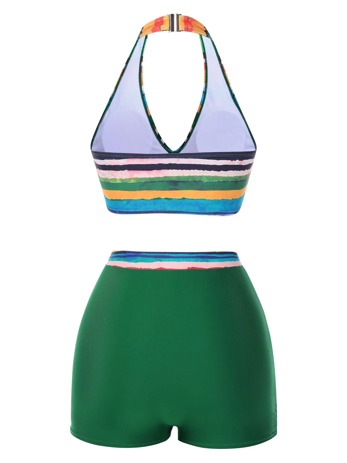 Multicolor 1970s Boho Stripes Swimsuit With Cover-Up - Image 7