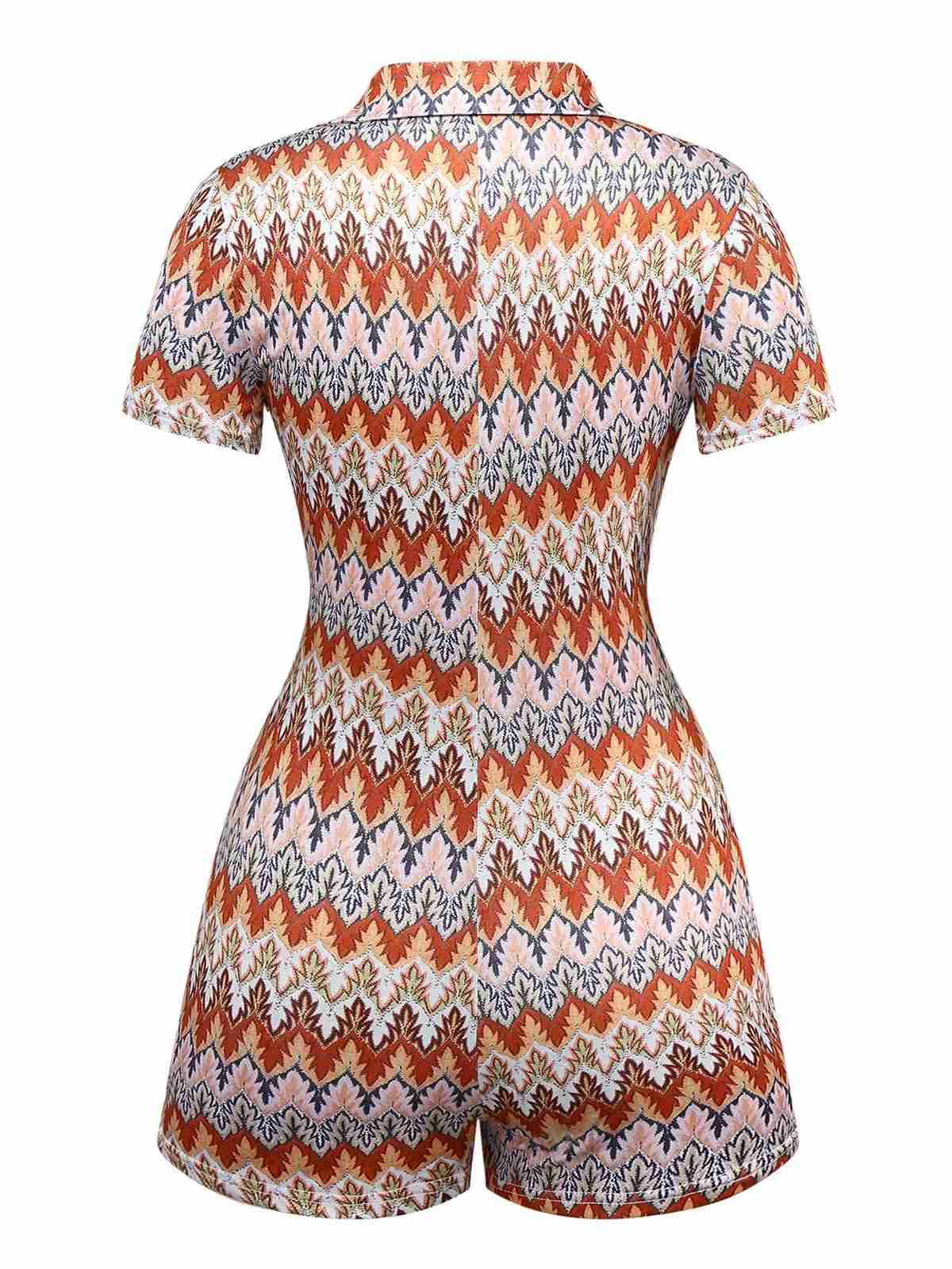 Multicolor 1970s Boho Trees Lapel Romper - Image 2