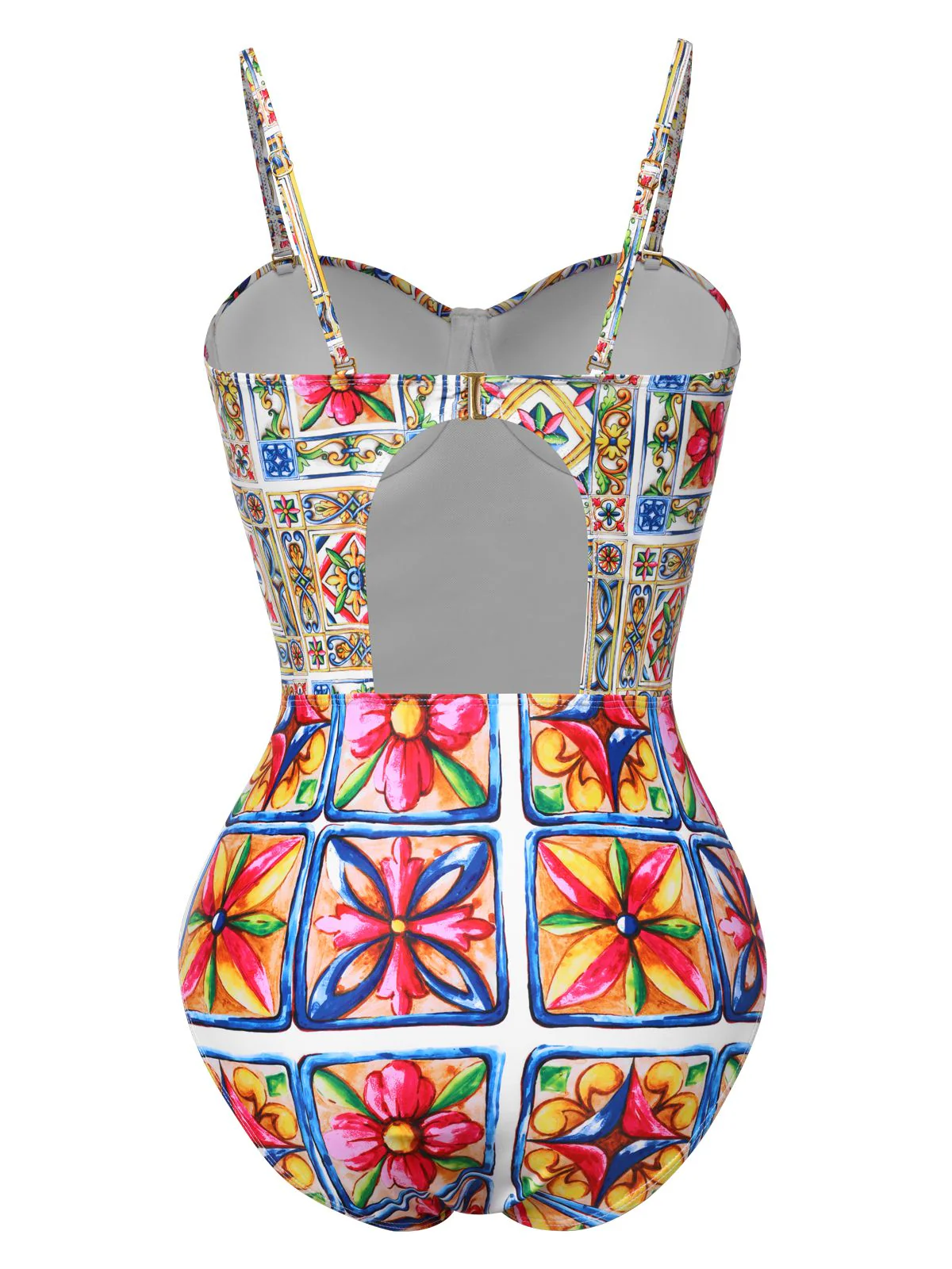Multicolor 1970s Floral Back Cut-Out Swimsuit - Image 2