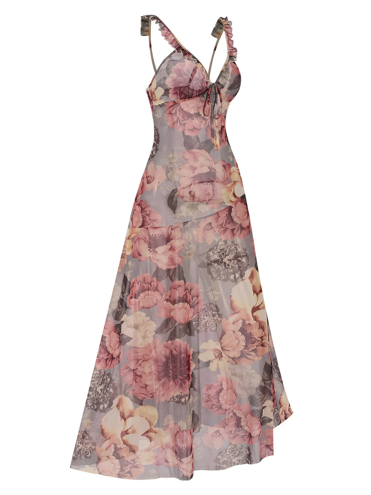Multicolor 1970s Floral V-Neck Straps Nightgown - Image 4
