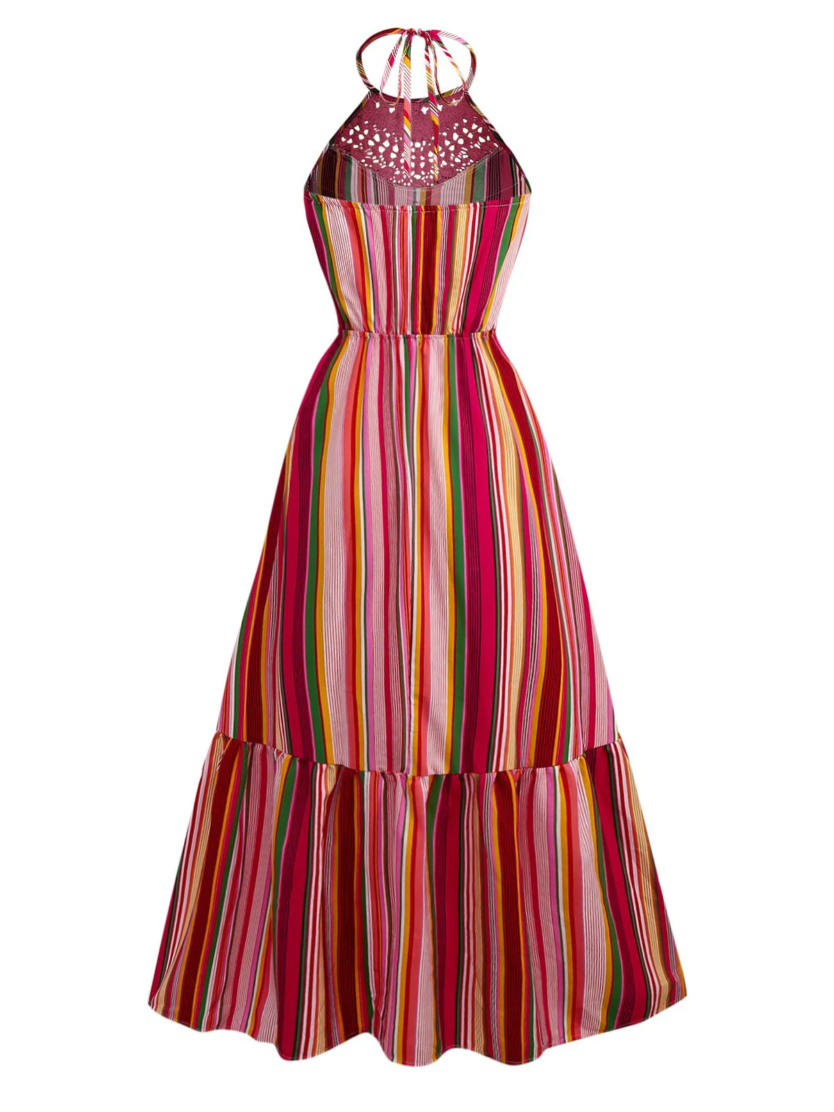 Multicolor 1970s Halter Rainbow Stripes Patchwork Dress - Image 2