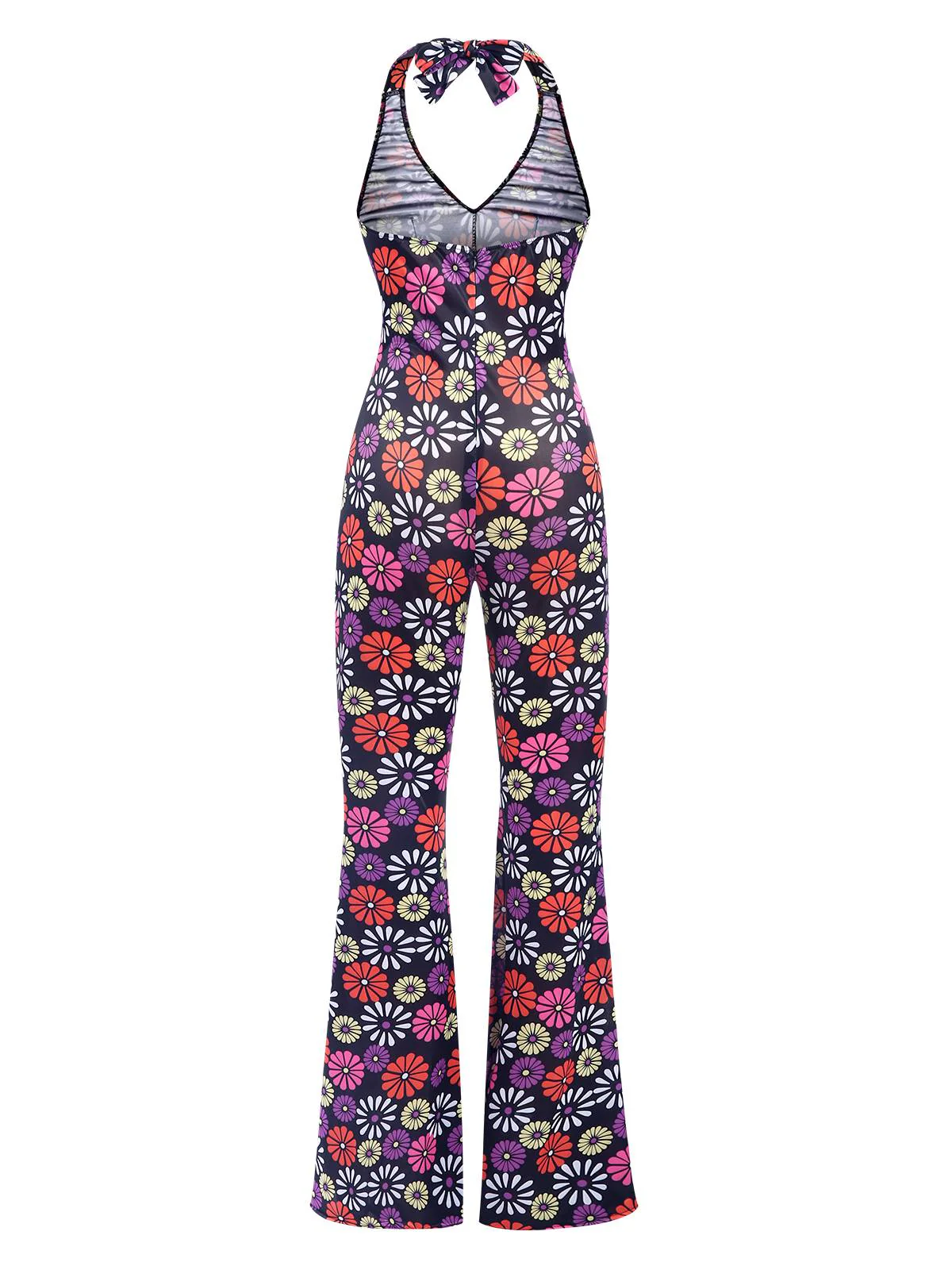 [Pre-Sale] Multicolor 1970s Hippie Floral Halter Jumpsuit - Image 3