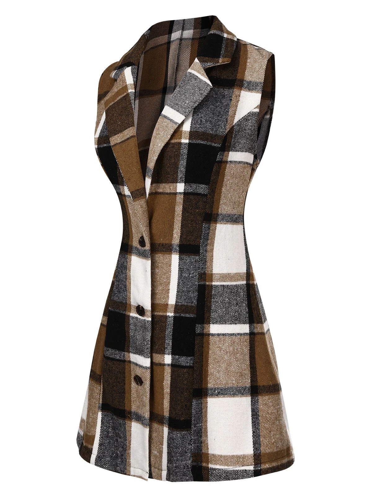 Multicolor 1970s Lapel Plaid Sleeveless Coat - Image 2