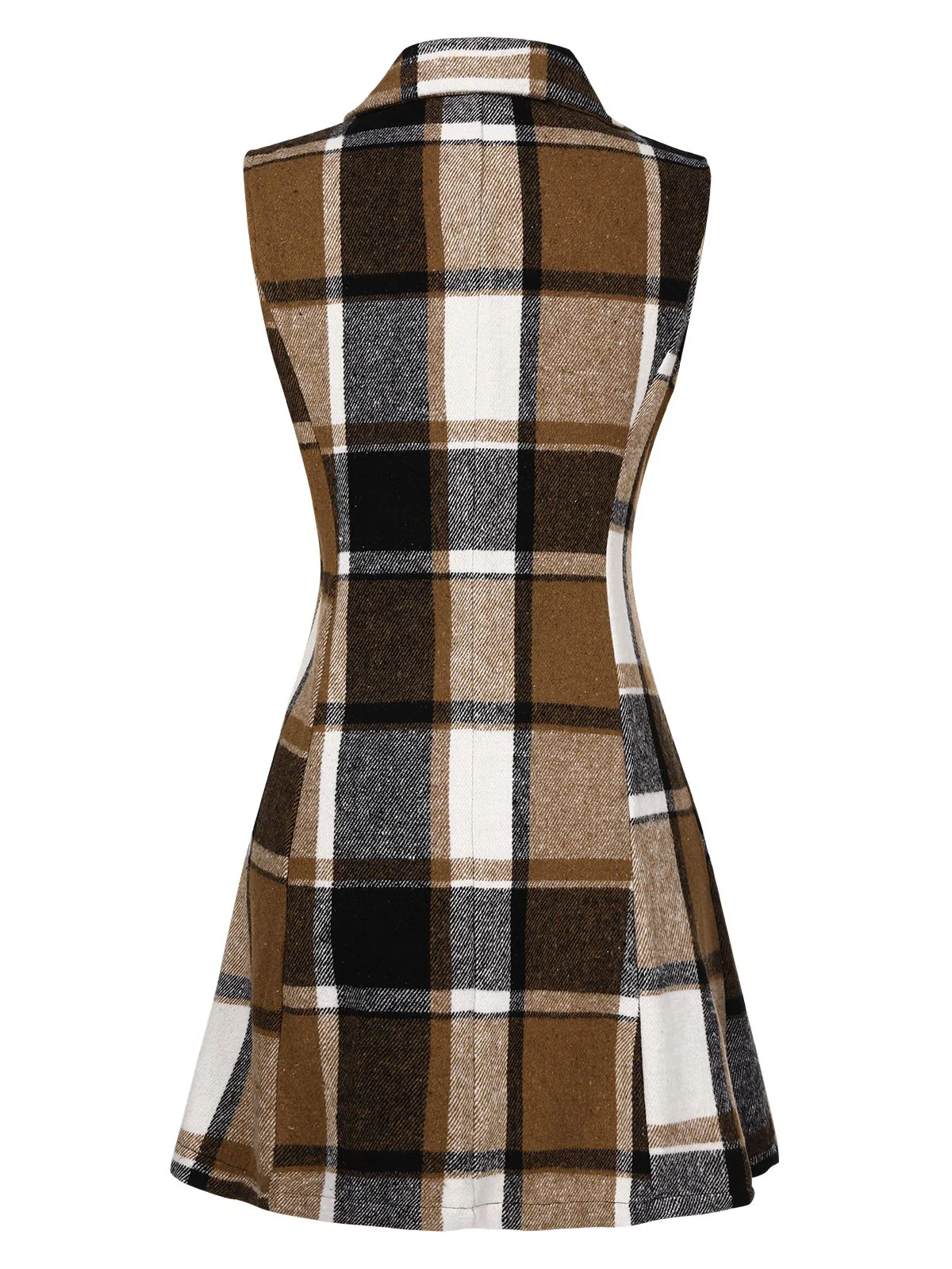 Multicolor 1970s Lapel Plaid Sleeveless Coat - Image 3