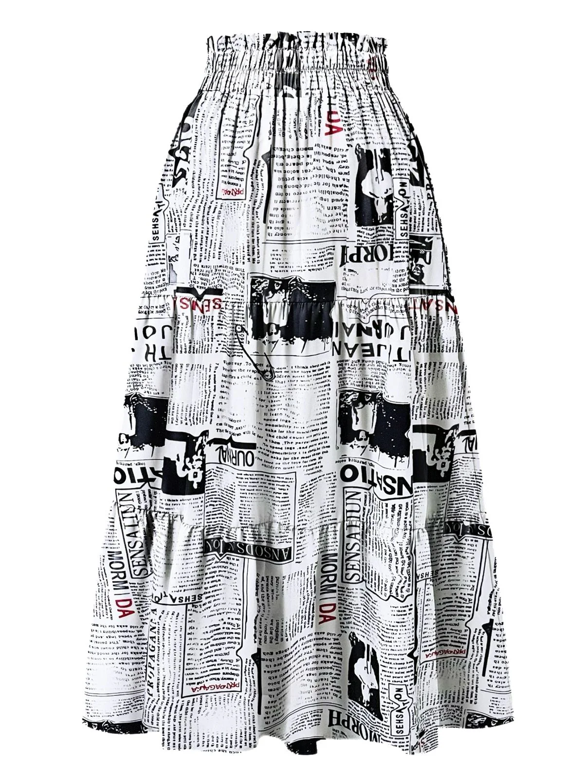 Multicolor 1970s Newspaper Print Tiered Midi Skirt - Image 2