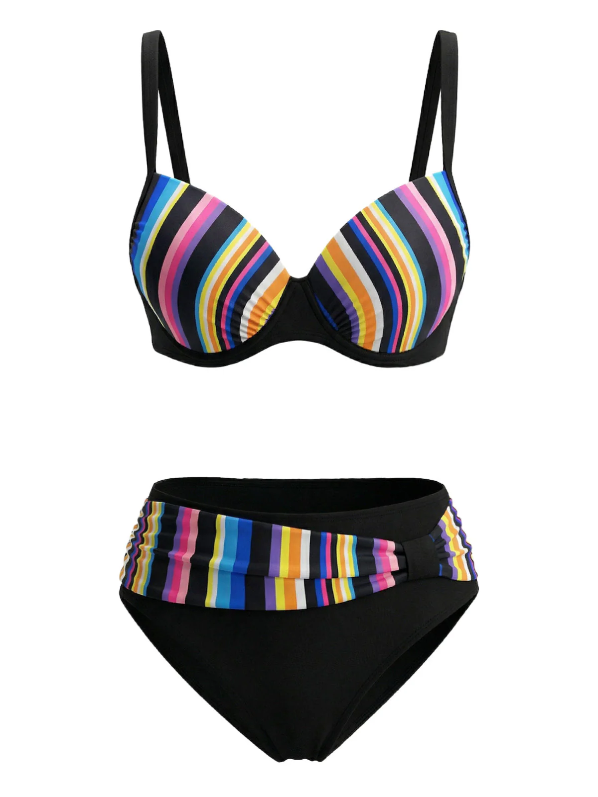 Multicolor 1970s Rainbow Striped Bikini Set - Image 2