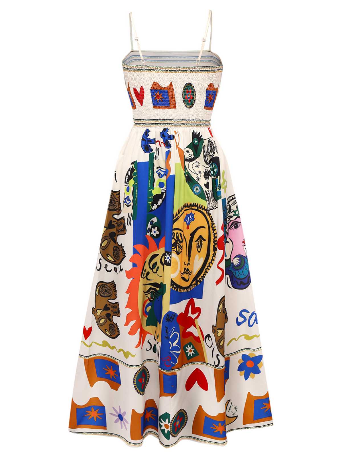 Multicolor 1970s Spaghetti Strap Graffiti Print Dress - Image 2