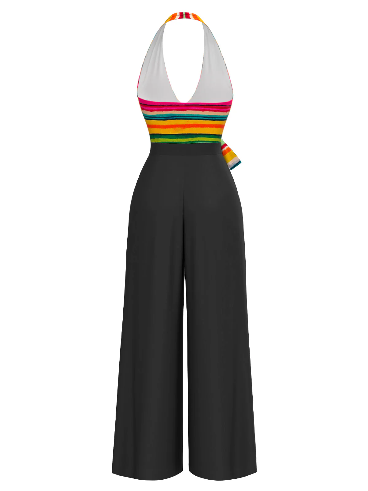 Multicolor 1970s Striped Bow Halter Jumpsuit - Image 4