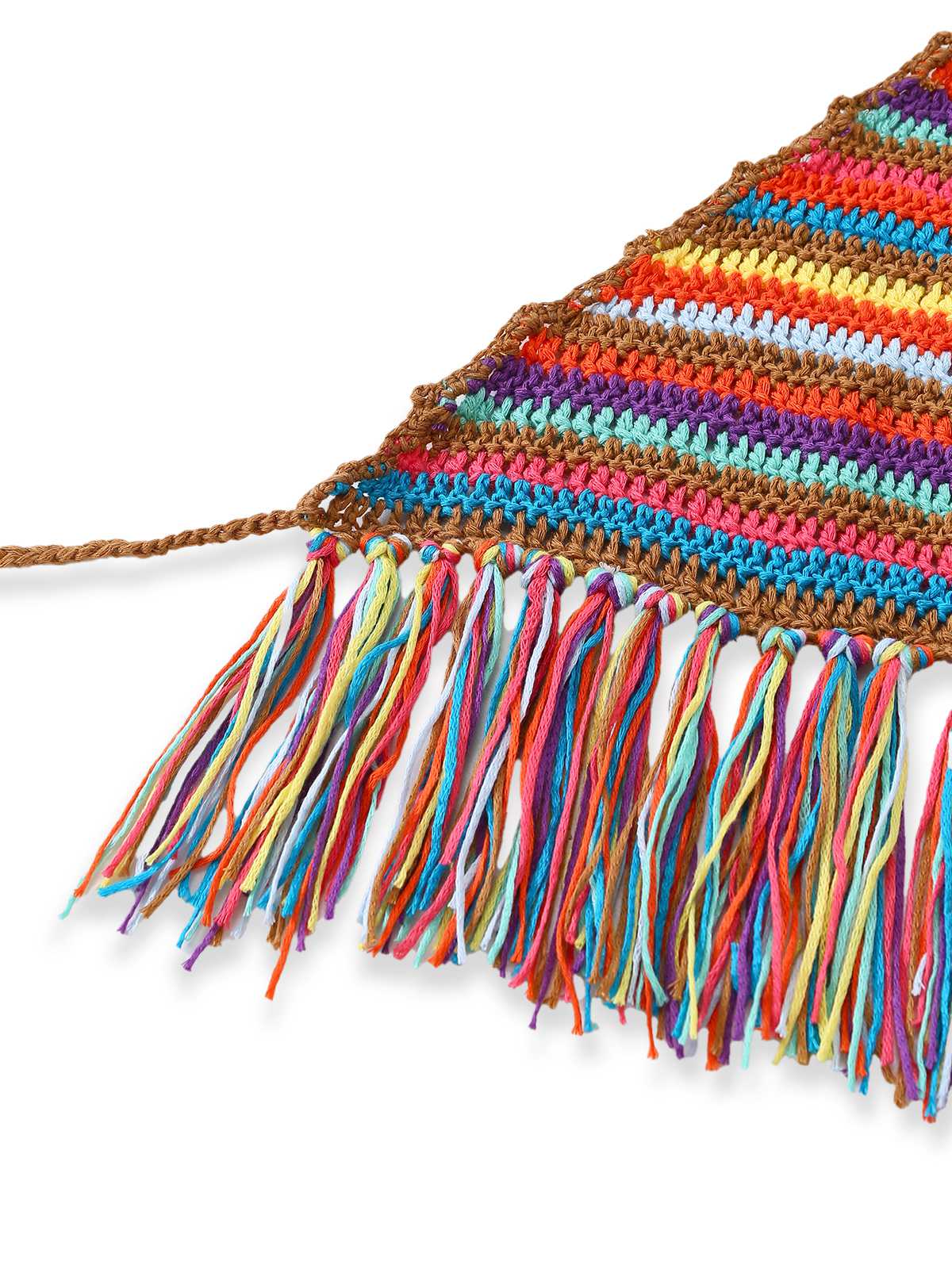 Multicolor 1970s Striped Tassel Crochet Halter Bikini Set - Image 5