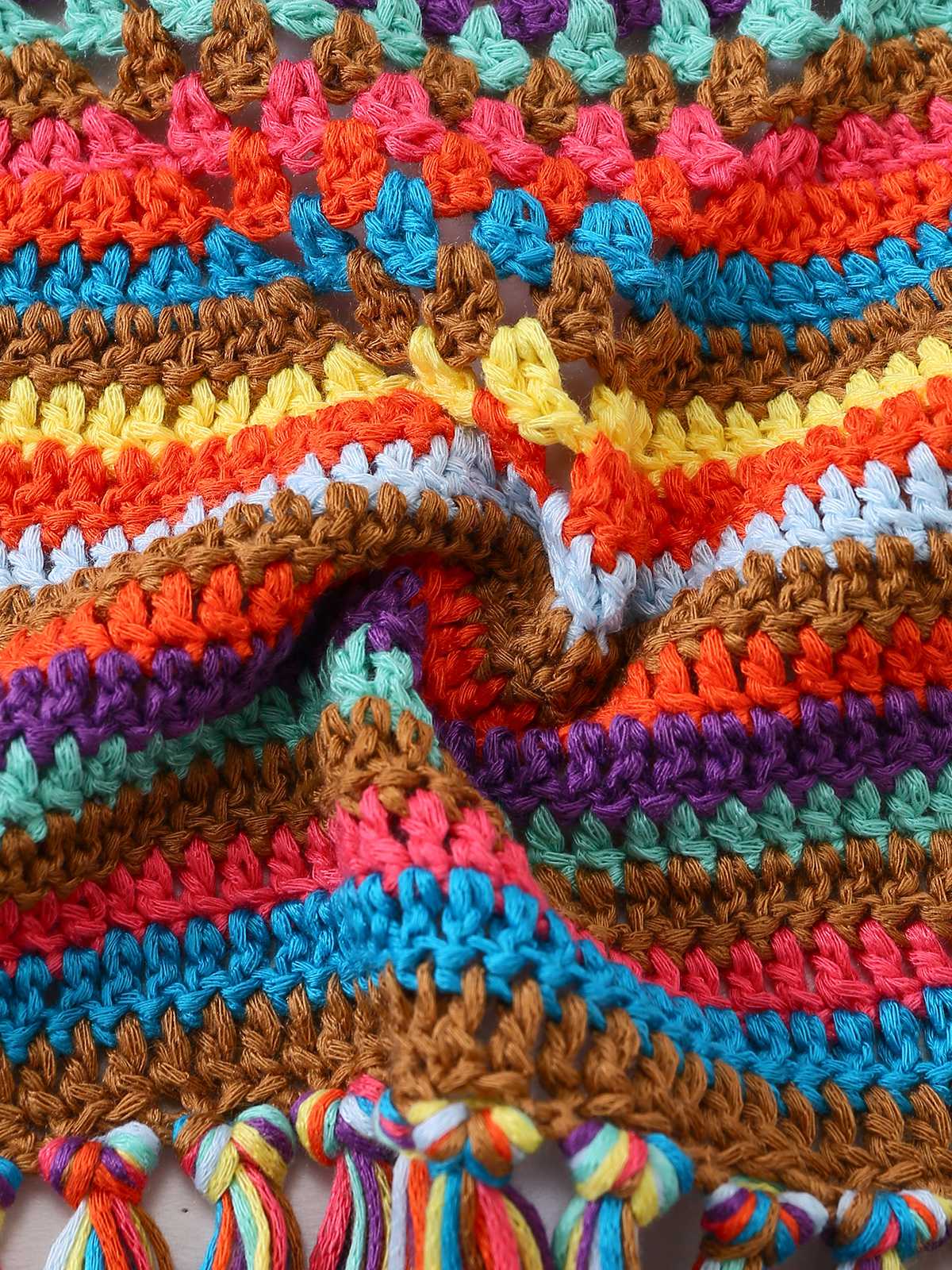 Multicolor 1970s Striped Tassel Crochet Halter Bikini Set - Image 7