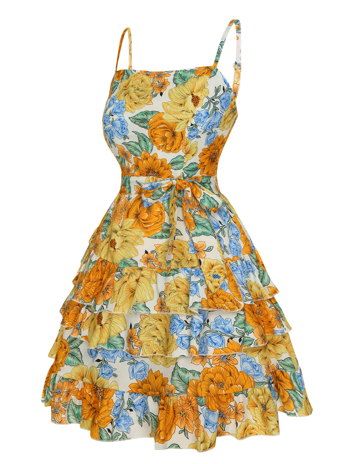 Multicolor 1980s Floral Layered Strap Dress - Image 2