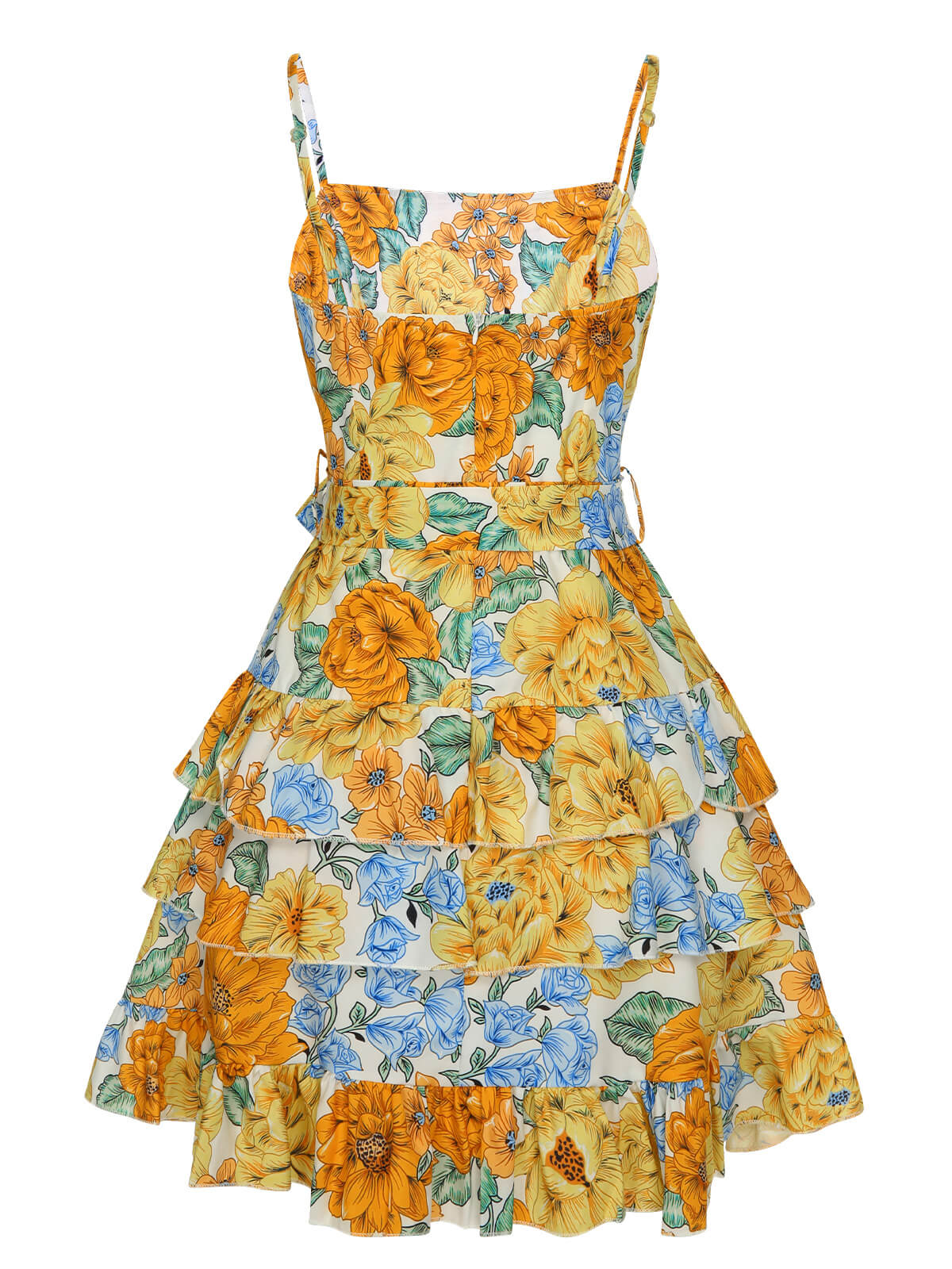 Multicolor 1980s Floral Layered Strap Dress - Image 3