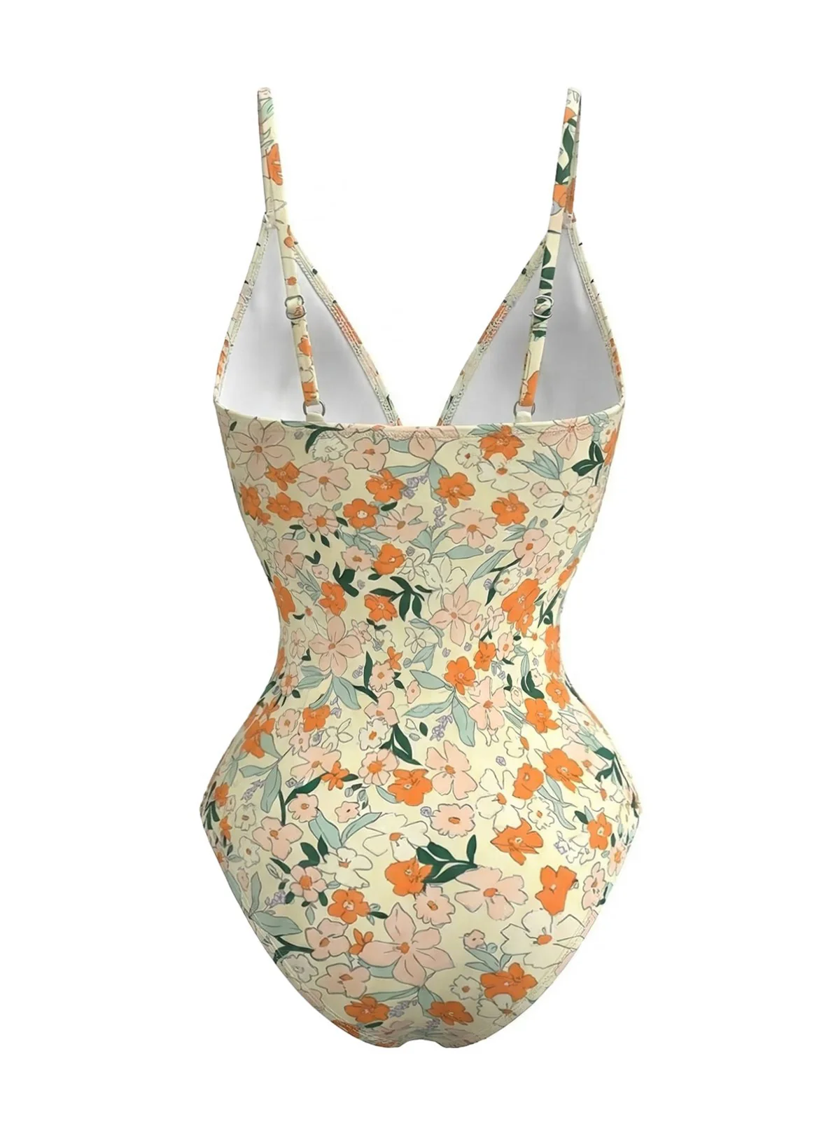 1980s Floral V-Neck Ruched One-Piece Swimsuit - Image 3