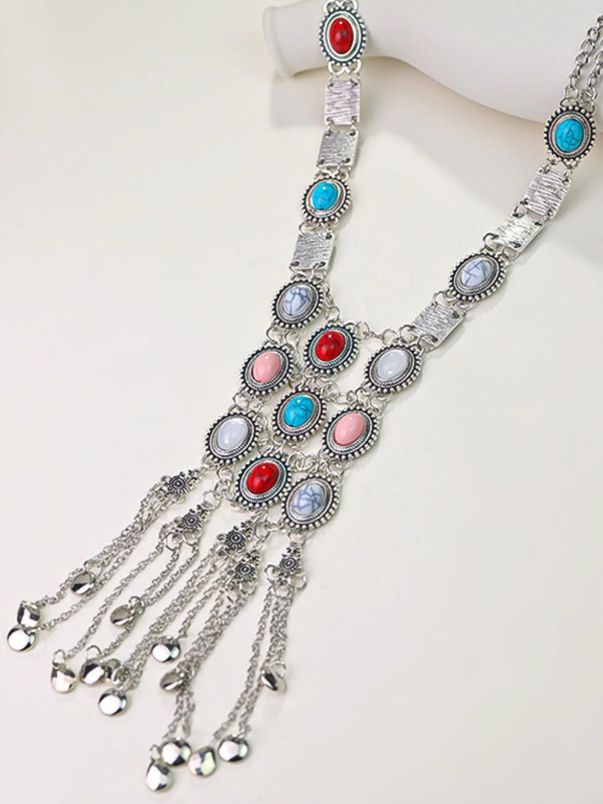 Multicolor Bohemian Tiered Tassel Fringe Necklace - Image 2