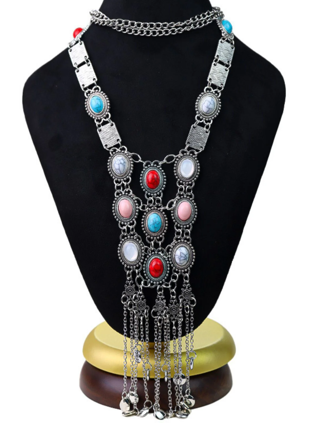 Multicolor Bohemian Tiered Tassel Fringe Necklace - Image 5