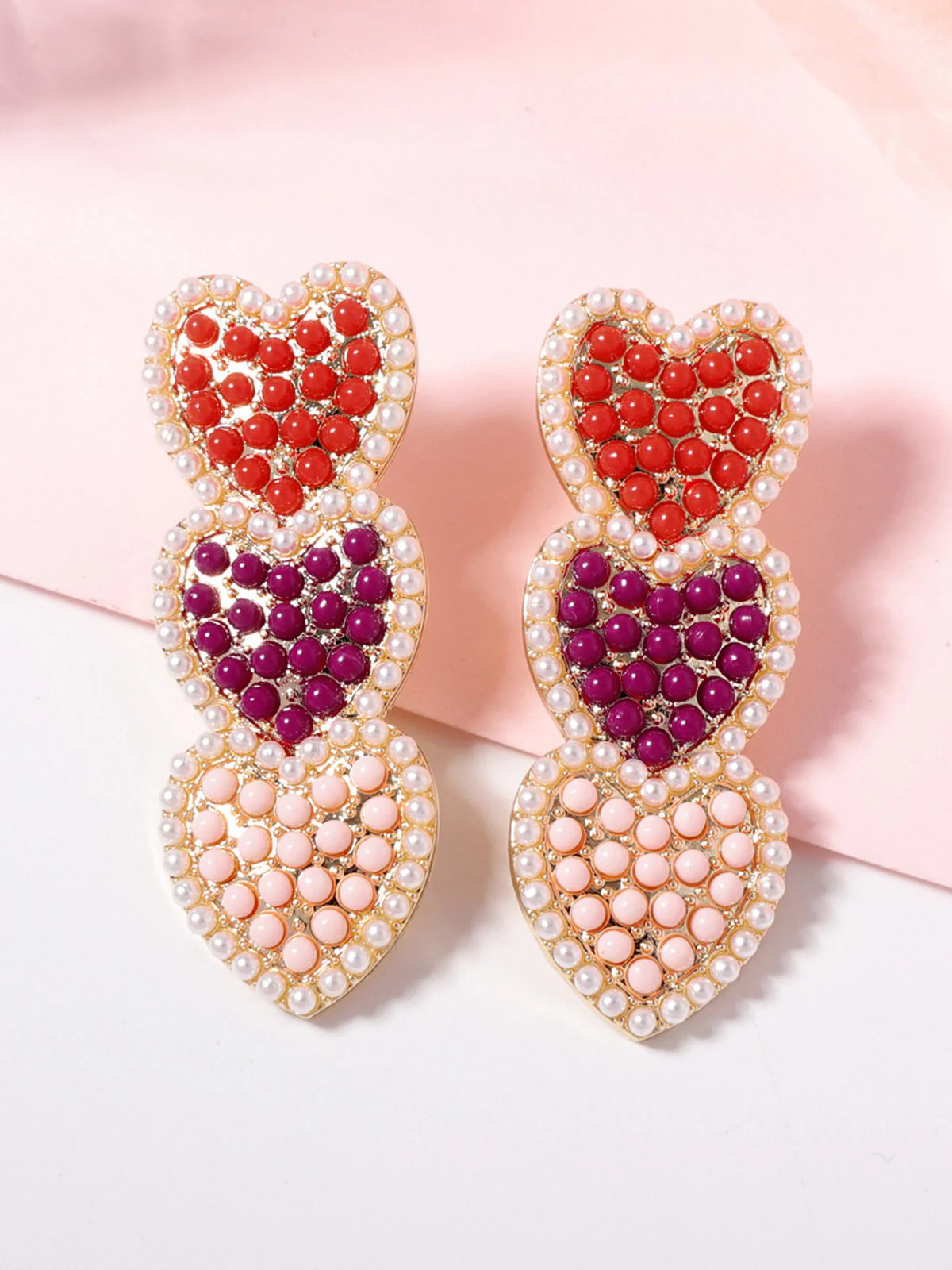Multicolor Hearts Imitation Pearls Dangle Earrings - Image 2