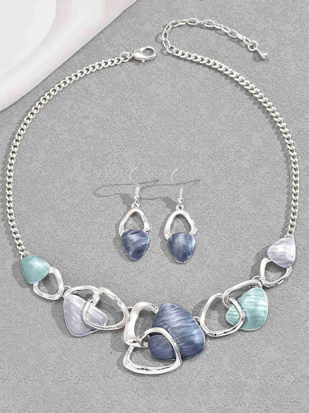 Multicolor Shell Silver Necklace & Earrings Set - Image 3
