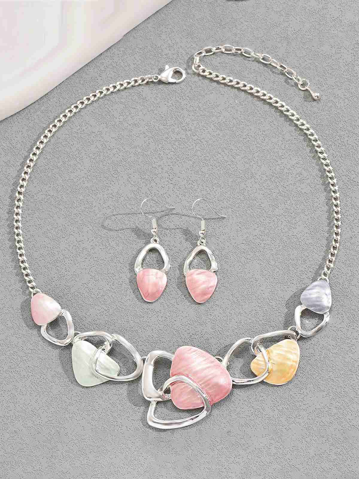 Multicolor Shell Silver Necklace & Earrings Set - Image 4