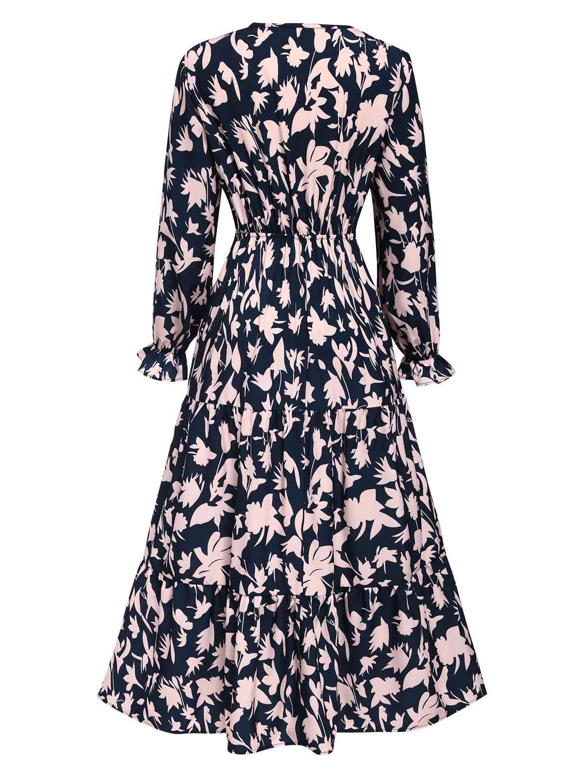 Navy Blue 1930s V-Neck Floral Dress - Image 3
