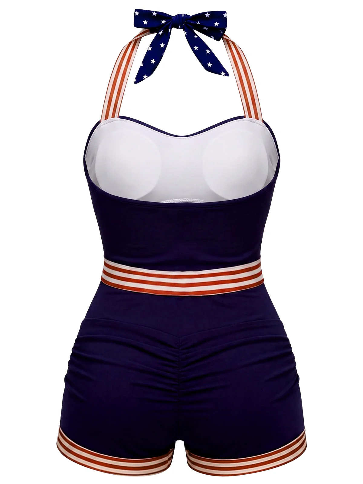 [Pre-Sale] Navy Blue 1940s Halter Star & Stripe & Anchor Patchwork Swimsuit - Image 2