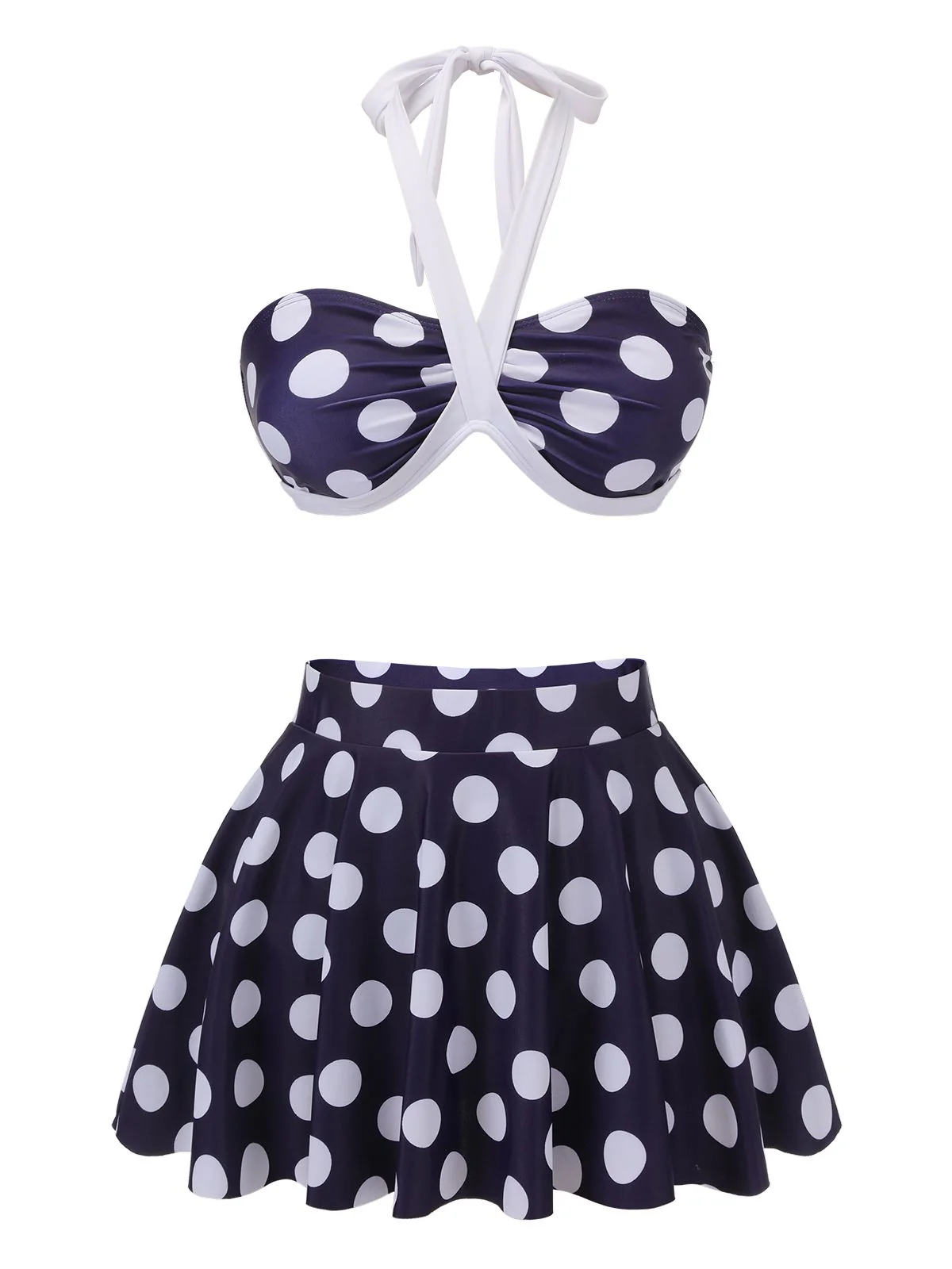 Navy Blue 1940s Polka Dot Halter Swimsuit - Image 2