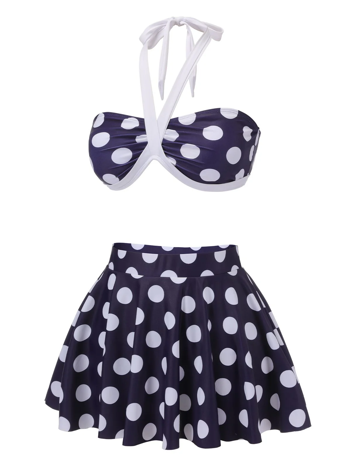 Navy Blue 1940s Polka Dot Halter Swimsuit - Image 3