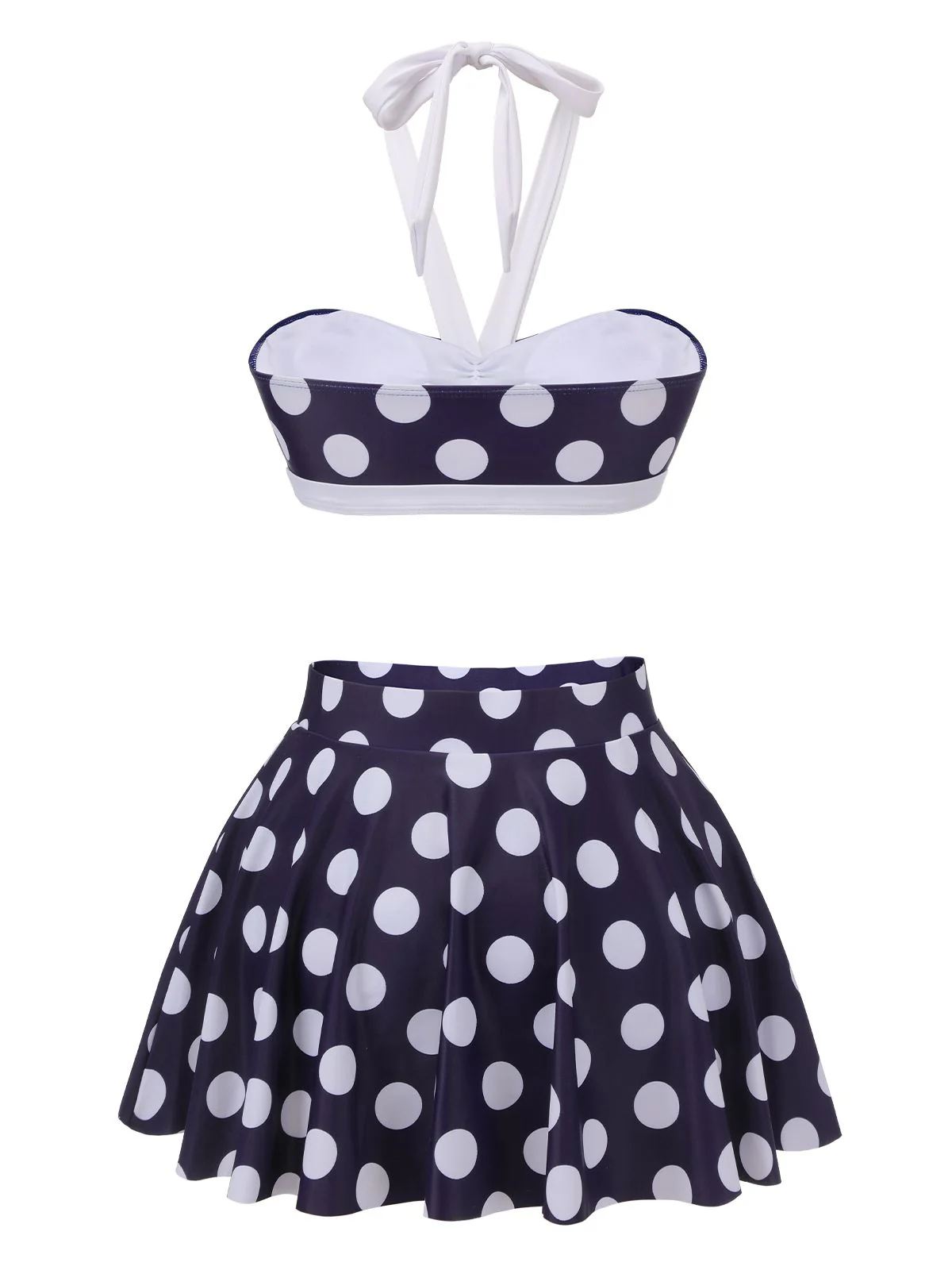 Navy Blue 1940s Polka Dot Halter Swimsuit - Image 4