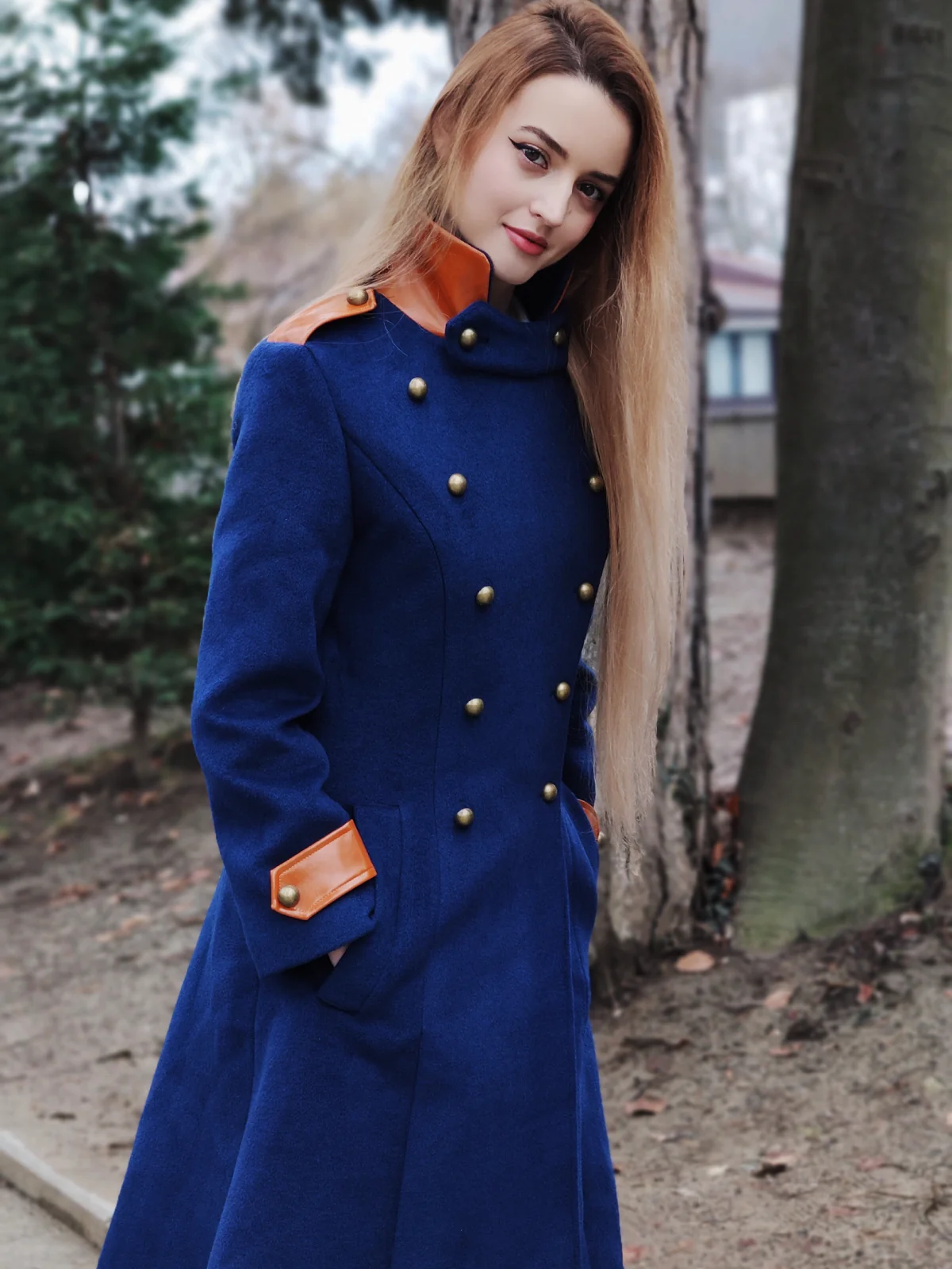 Navy Blue 1950s Patchwork Button Coat - Image 4